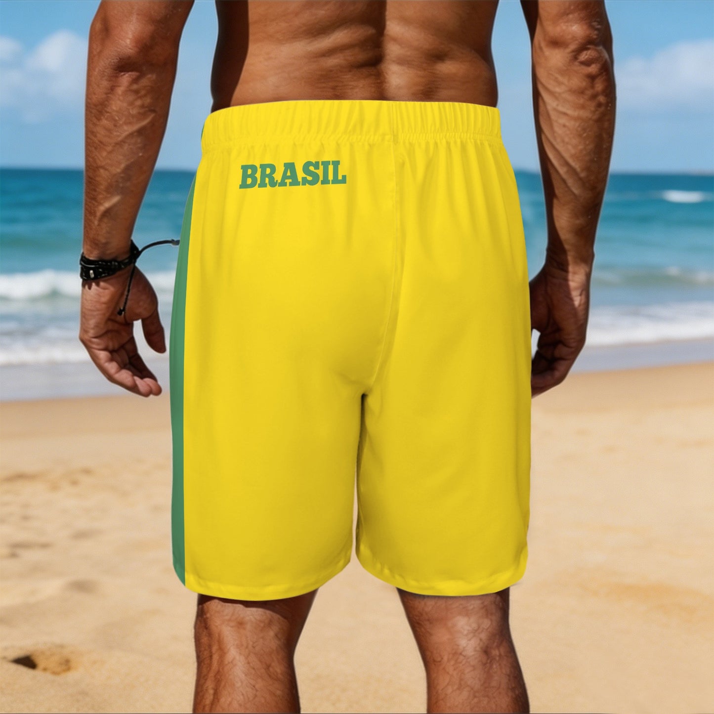 Brazil Flag Inspired Men’s Draw String Pocket Beach Shorts Printed in the USA
