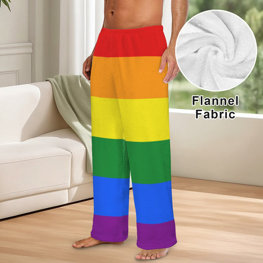 Rainbow Flag Inspired Men's Flannel Pajama Trousers Printed in the USA