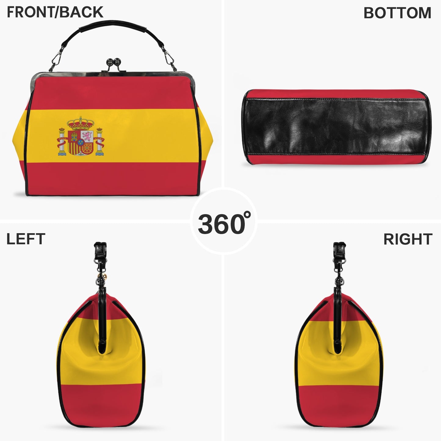 Spain Flag Inspired Kisslock Crossbody Shoulder Bag-Large