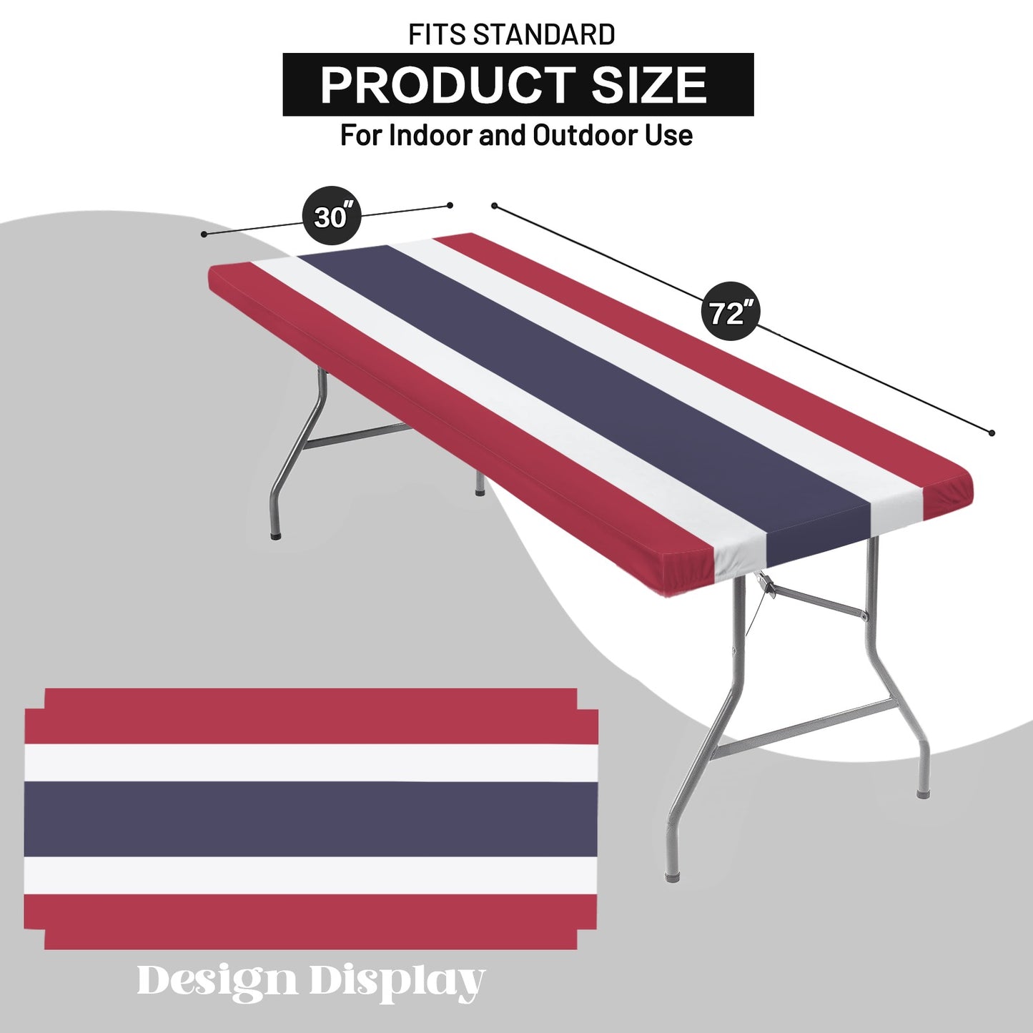 Thailand Flag Inspired Custom Elastic Fitted Tablecloth 72x30 inch (Made in the USA)