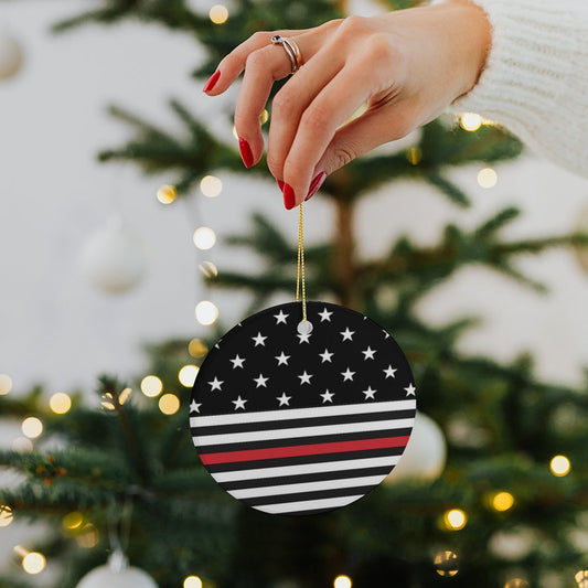 Thin Red Line Flag Inspired Circle Ceramic Ornament Made in USA Circle Ceramic Ornament (Made in USA)