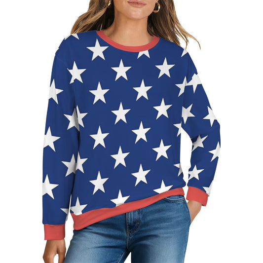 USA/American Flag Inspired Women's Crew Neck Sweater Style-2 Printed in the USA