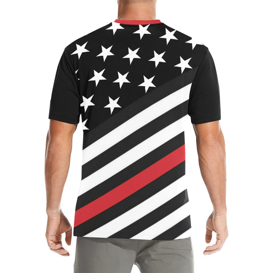 Thin Red Line Flag Men's Crew Neck T-Shirt (Made in USA)