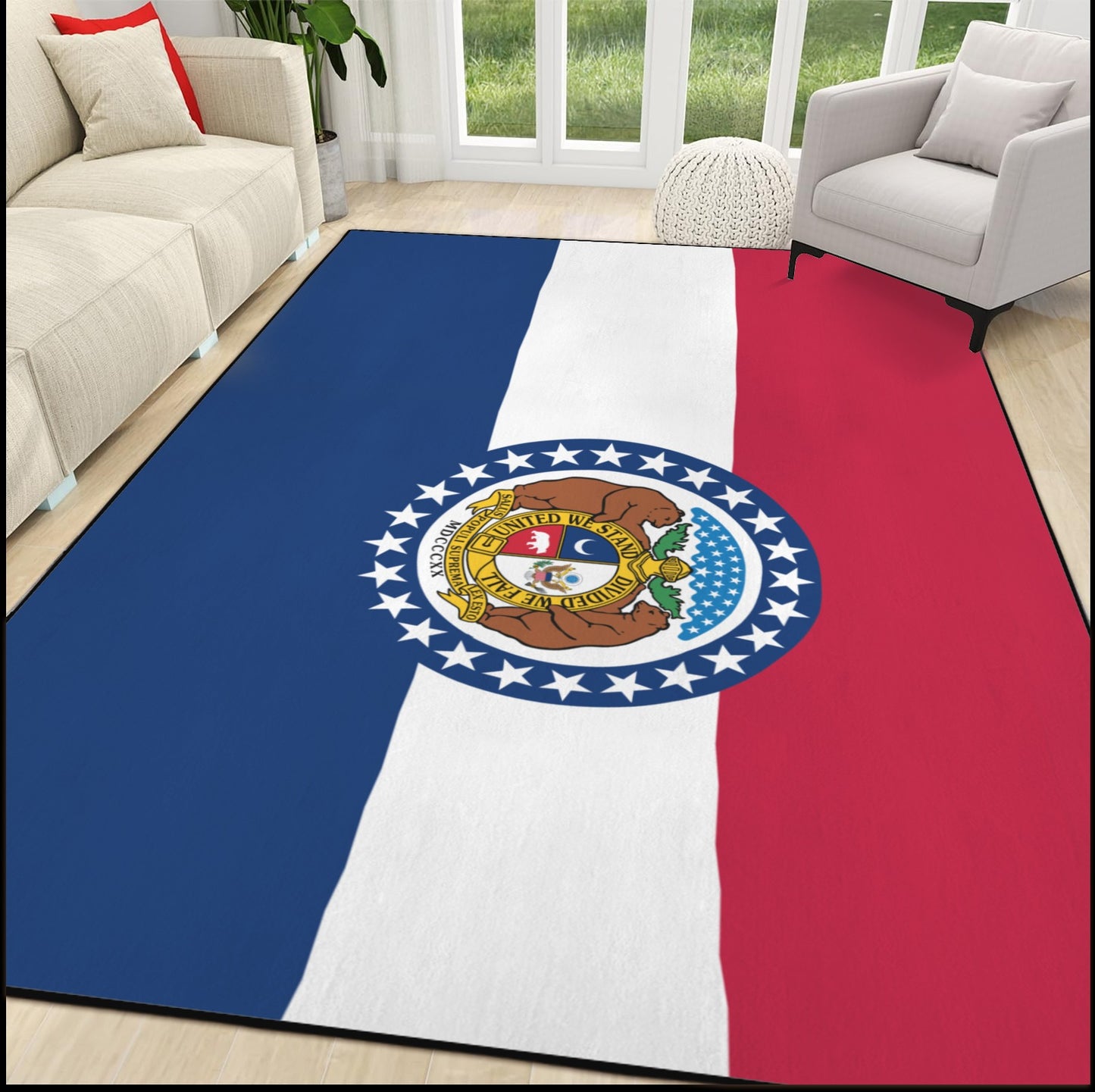 Missouri Flag Inspired 84x60 Inch Area Rug with Black Binding (Made in the USA)