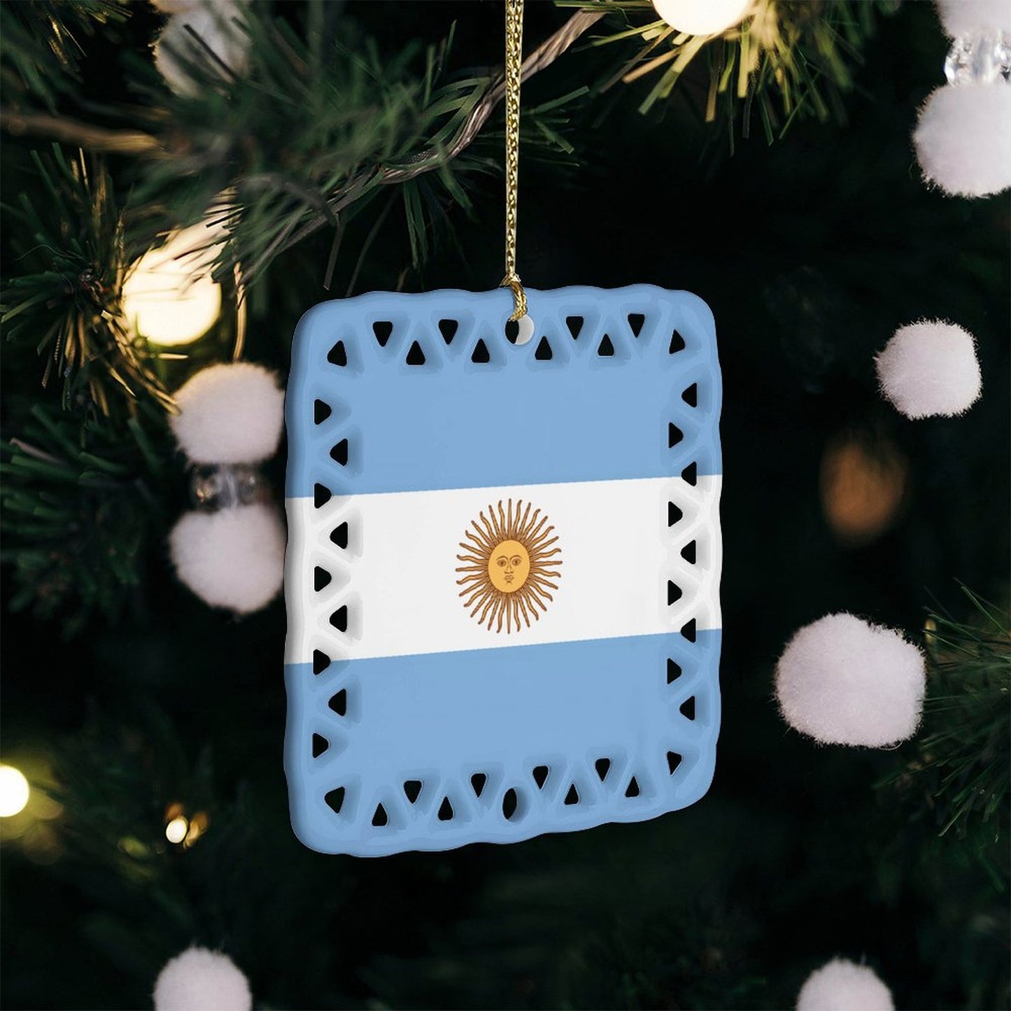 Argentina Flag Inspired Square Ceramic Ornament Made in the USA