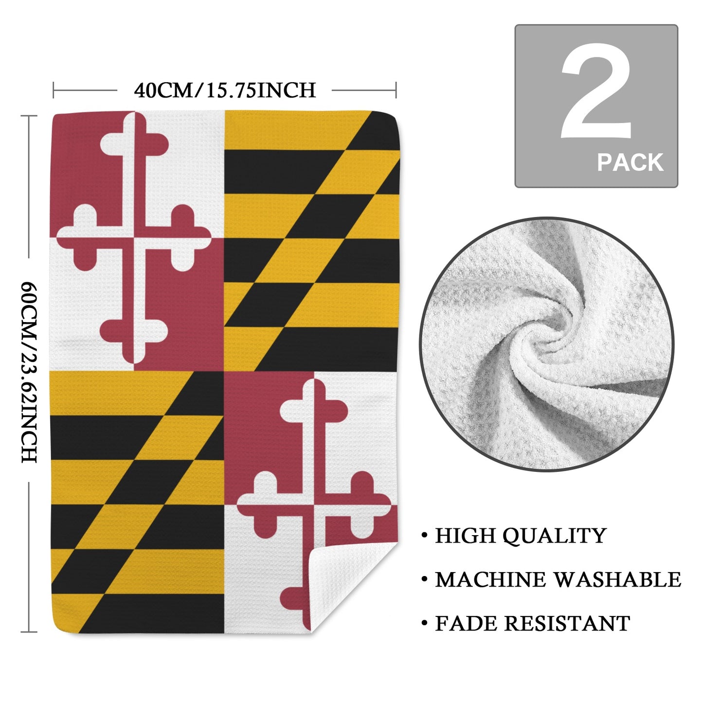 Maryland Flag Inspired Kitchen Towel 40X60cm (Pack of 2) (Made in the USA)