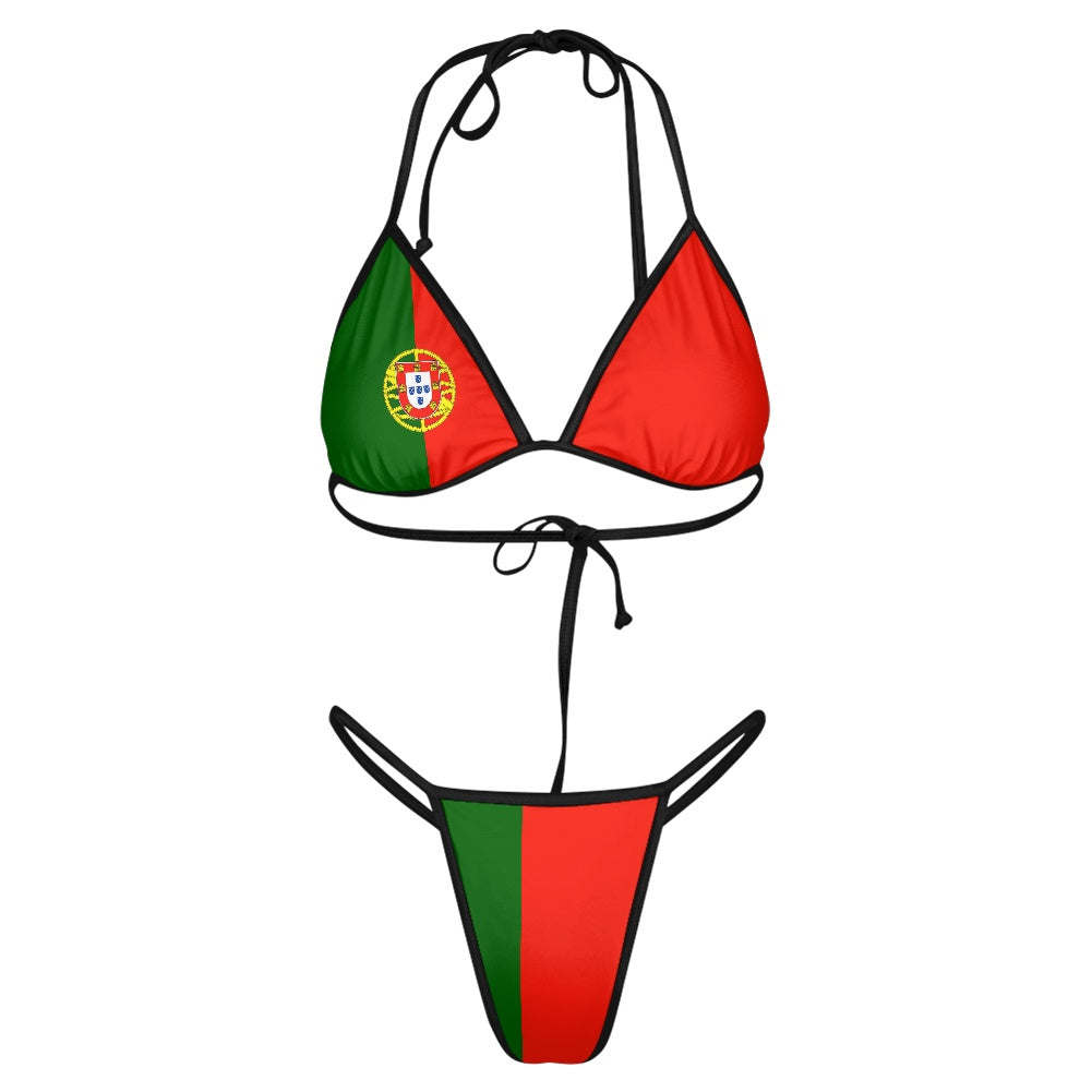 Portugal Flag Inspired Women's Triangle Bikini with Thong Bottom