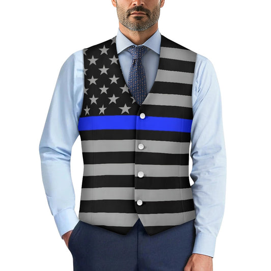 Thin Blue Line Flag (subdued) Suit Vest | Formal Law Enforcement Support Apparel