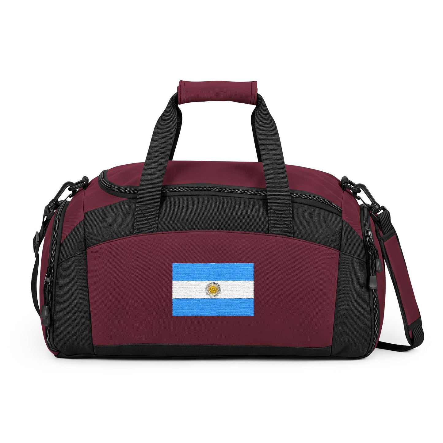 Argentina Flag Gym Bag — Black Duffle with Embroidered Argentina Flag