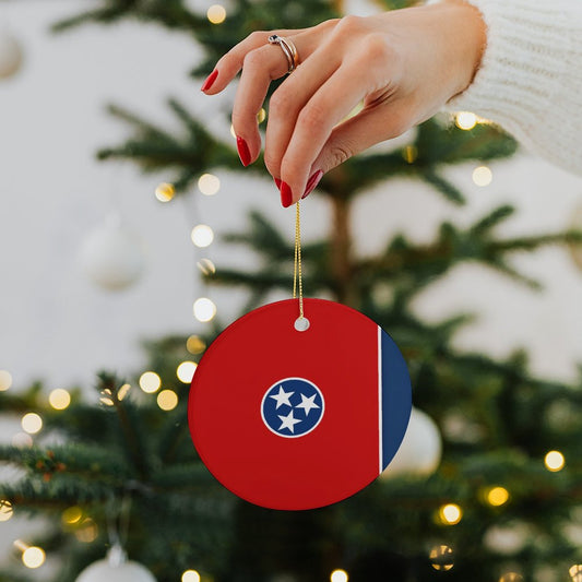 Tennessee Flag Inspired Circle Ceramic Ornament Made in USA Circle Ceramic Ornament (Made in USA)