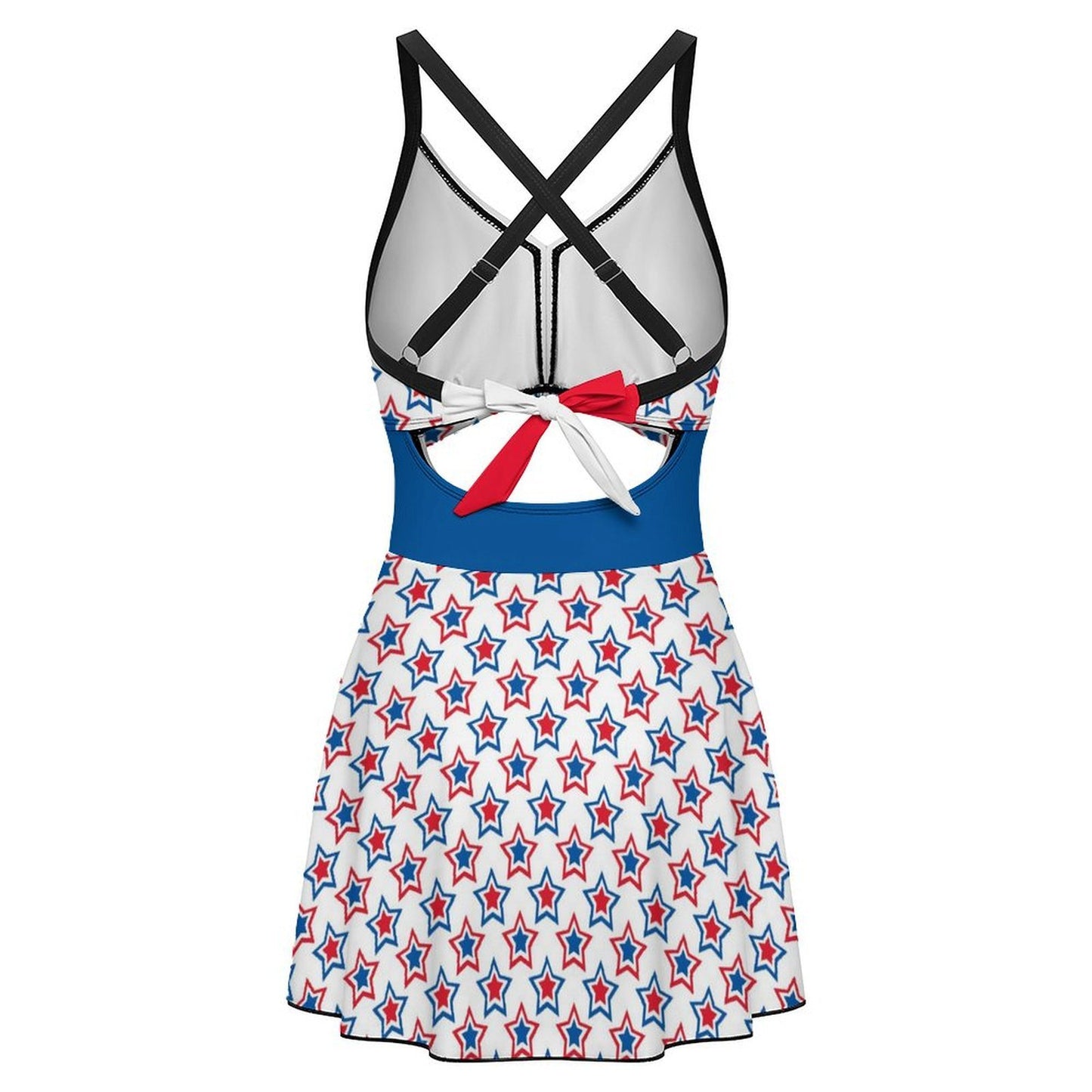 USA/American Flag Inspired Red, White & Blue Stars Pattern Women's V-neck One-piece Swimsuit with Cutout