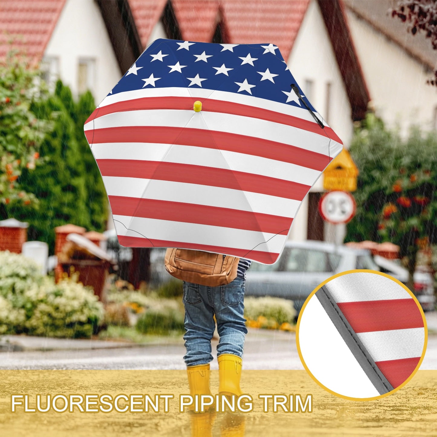 USA/American Flag Inspired Kids Safe Round Corner Umbrella
