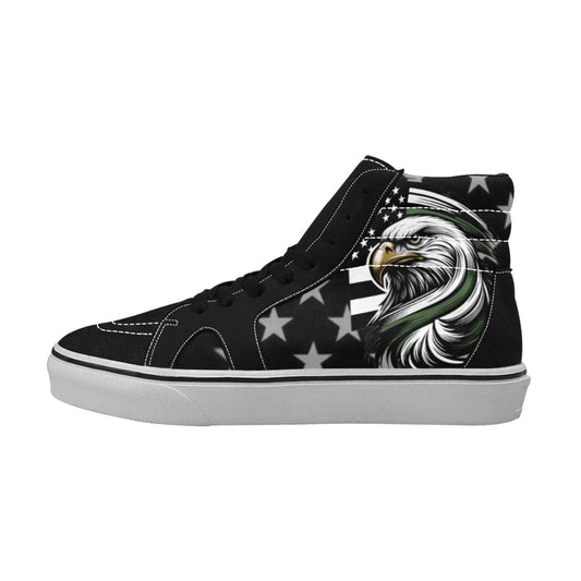 Thin Green Line Flag Inspired Eagle Women's High Top Canvas Shoes