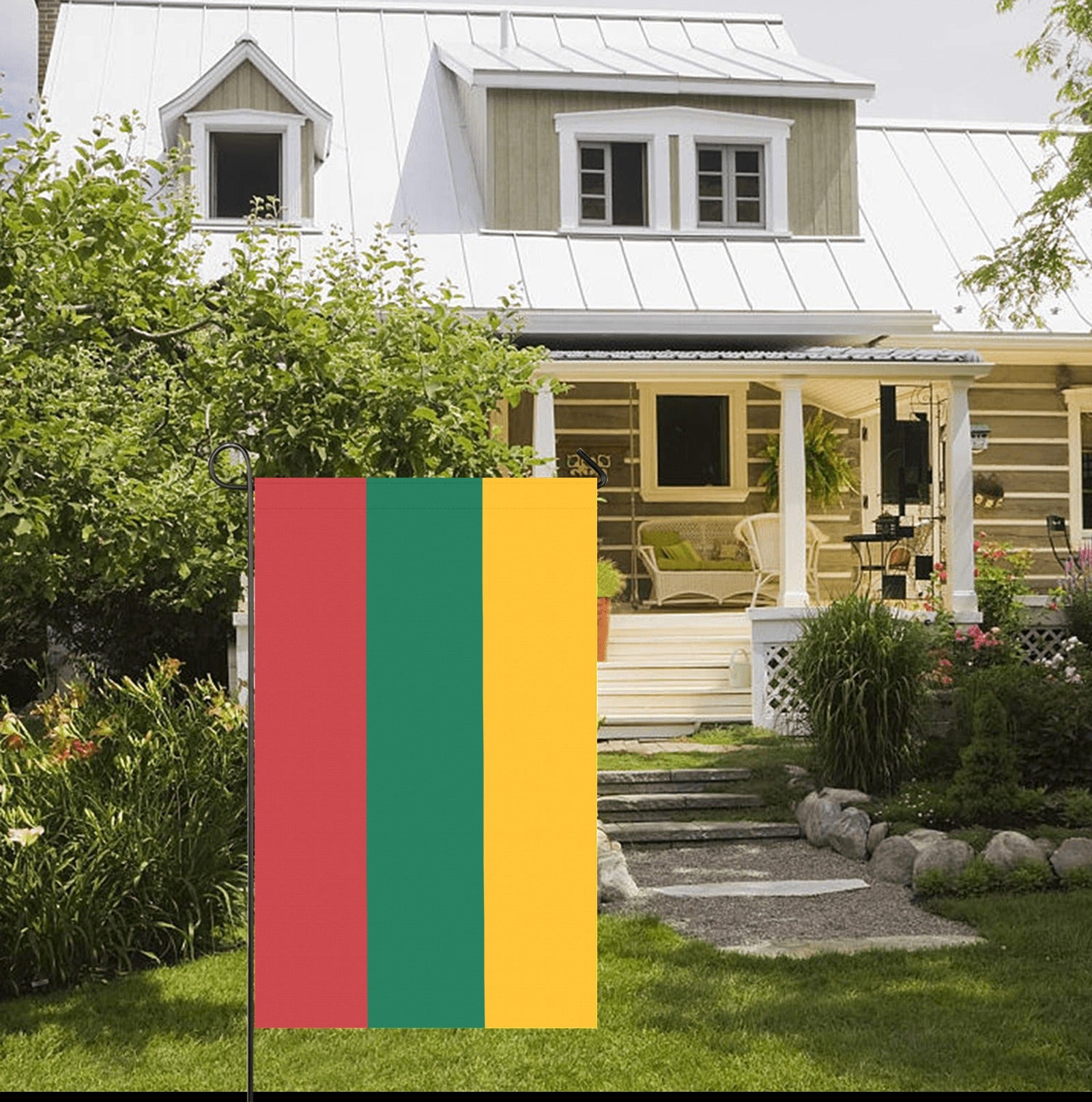 [Luv My Flag] garden flag outside charming country home.