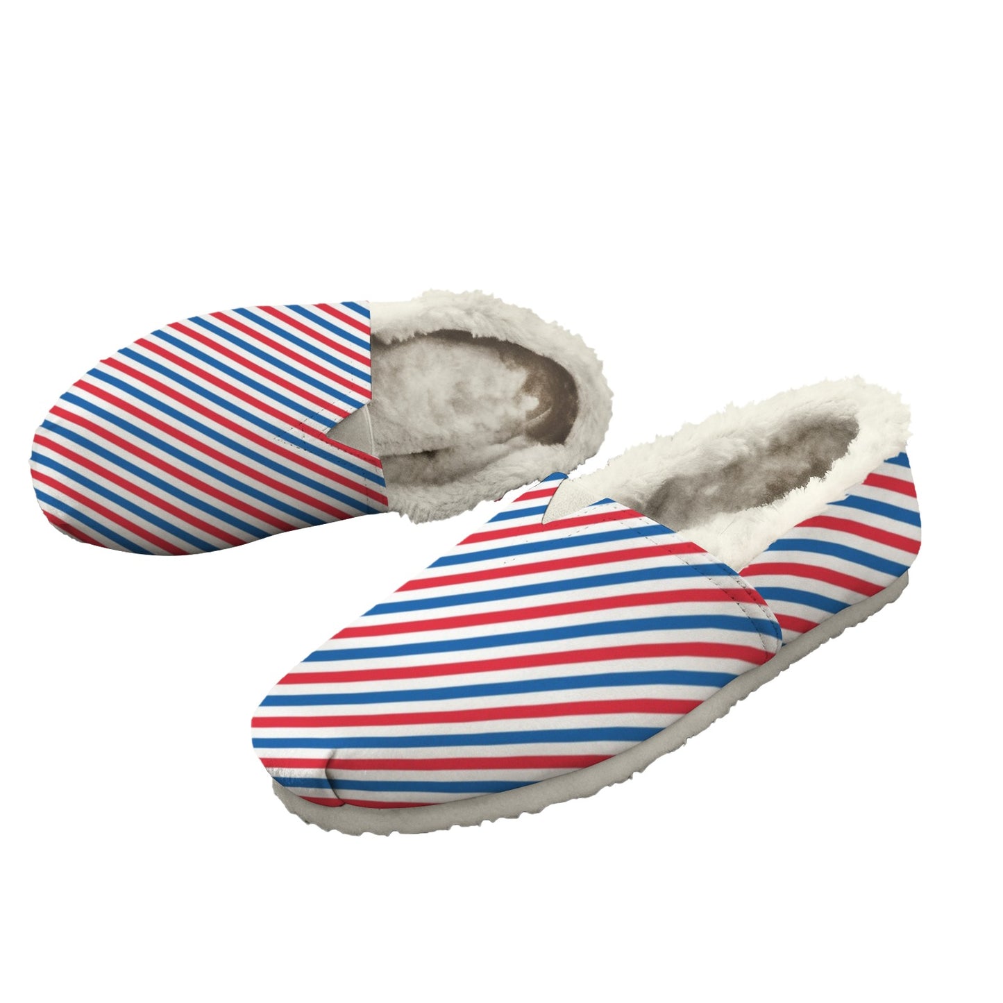USA/American Flag Inspired Striped Pattern Women's Fleece-Lined Canvas Slip-On