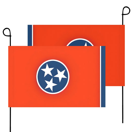 Two orange garden flags with Tennessee emblem, Luv My Flag.