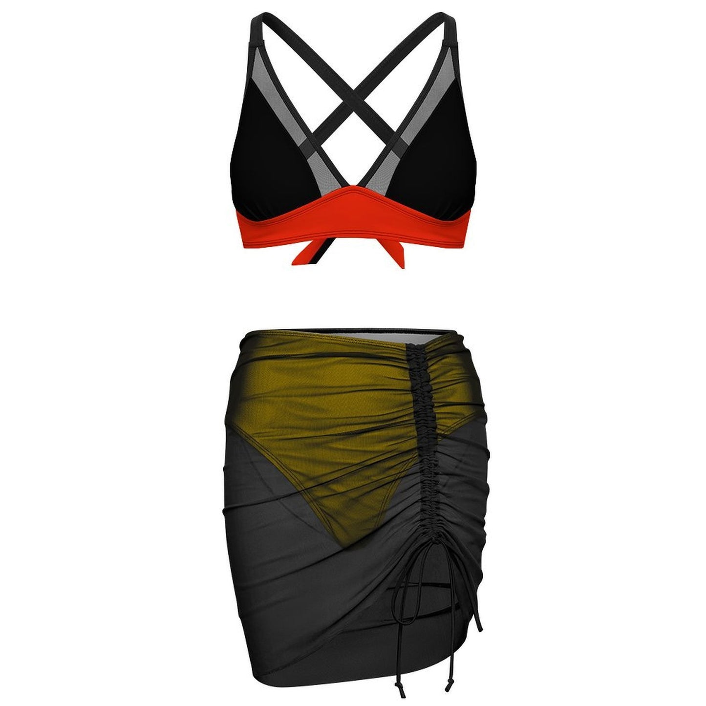 Germany Flag Inspired Women's Mesh Drawstring Skirt and Swimsuit Set
