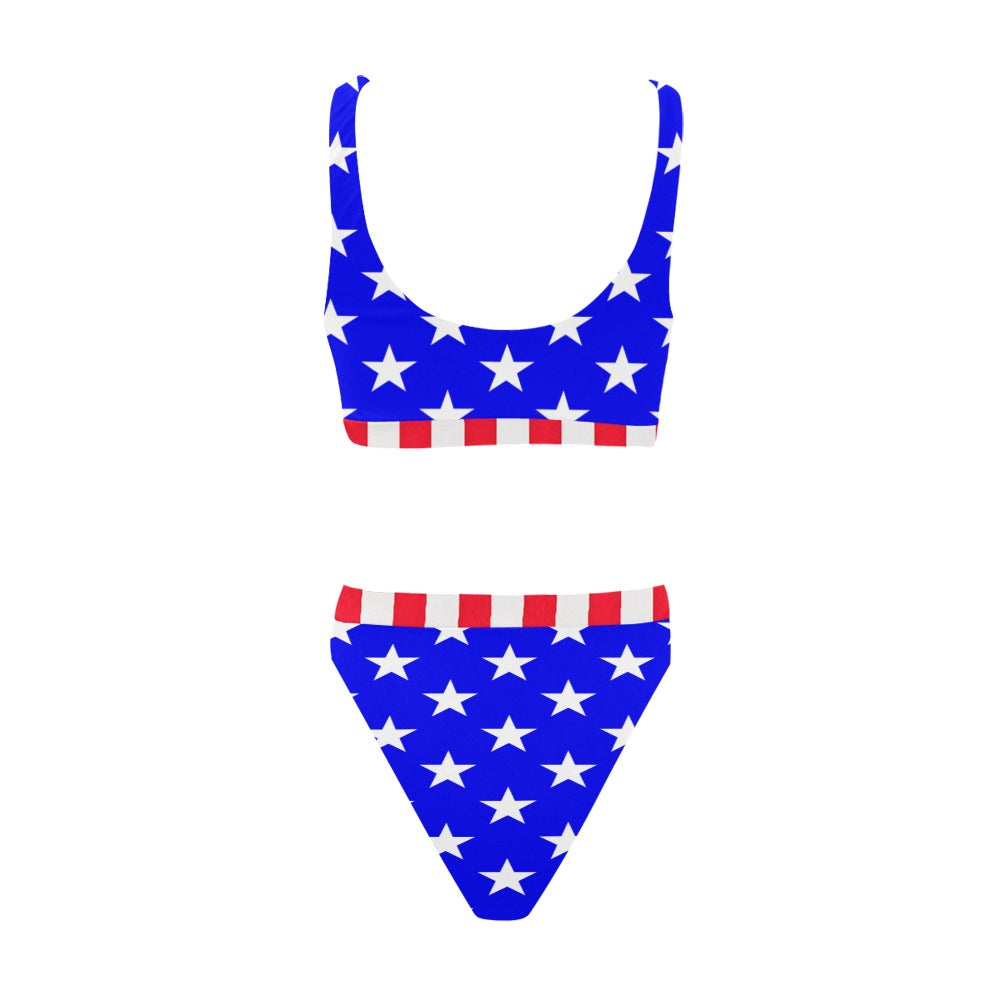 USA/American Flag Inspired Style-4 Sport Top & High-Waisted Bikini Swimsuit