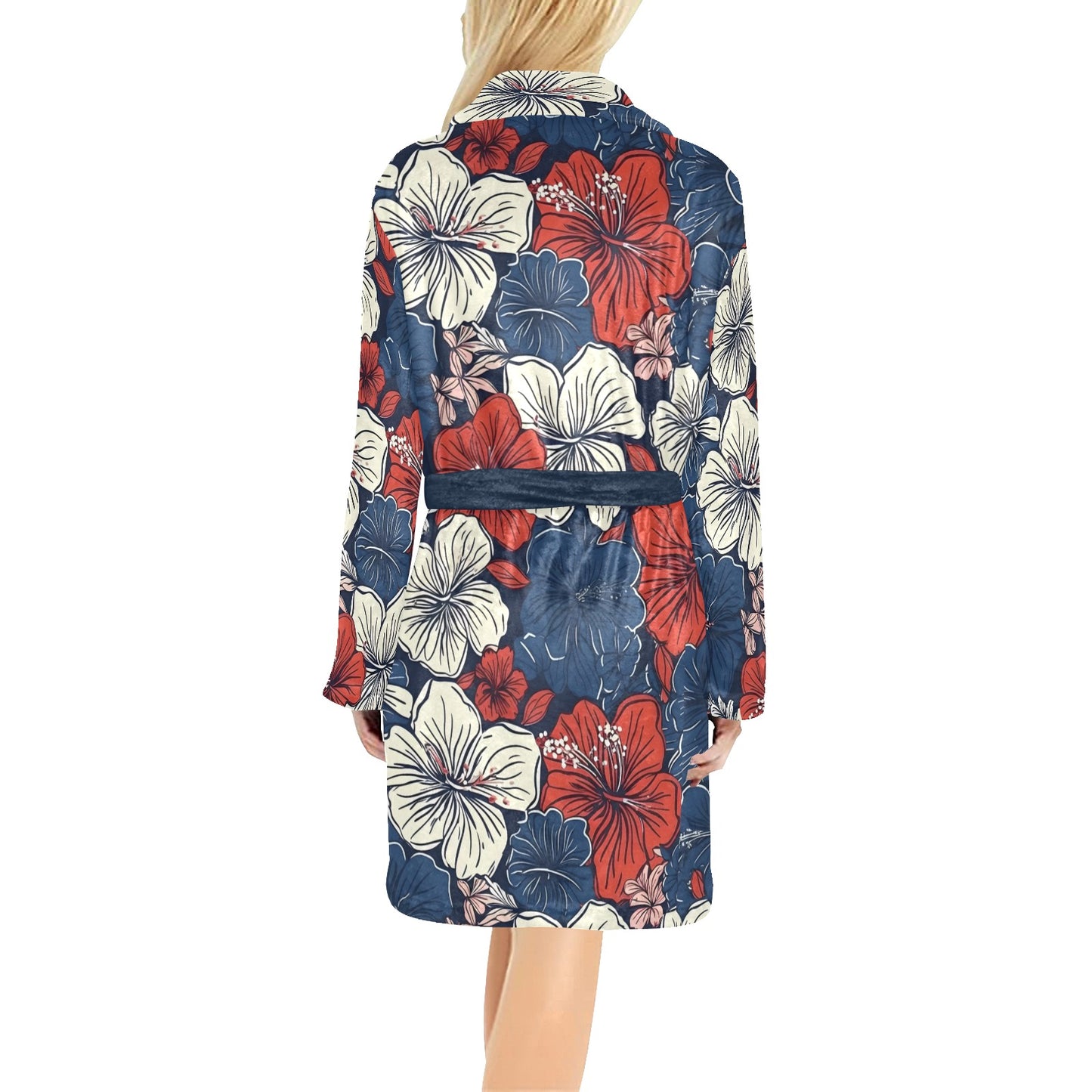 USA/American Flag Inspired Hawaiian Floral Pattern Women's Fleece Robe