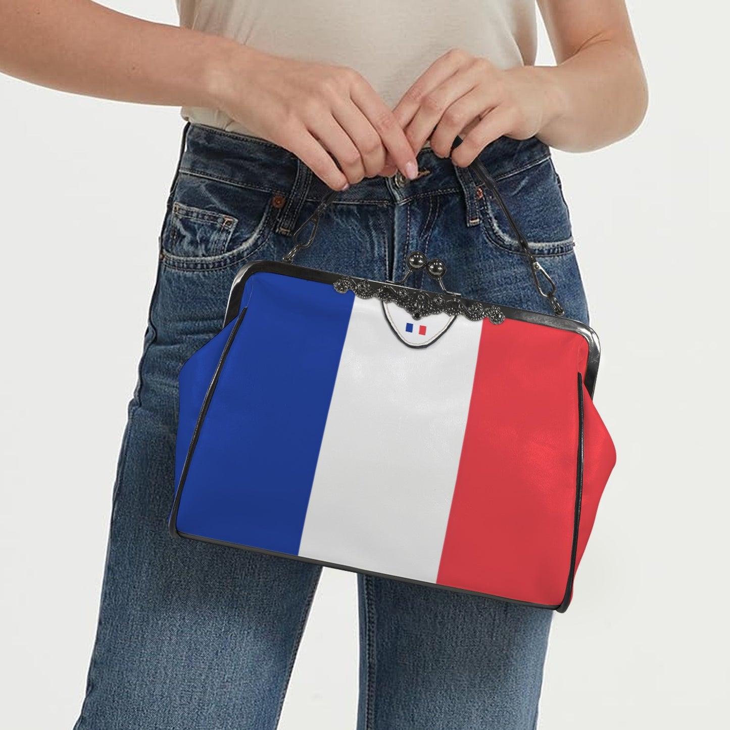 France Flag Inspired Kisslock Crossbody Shoulder Bag