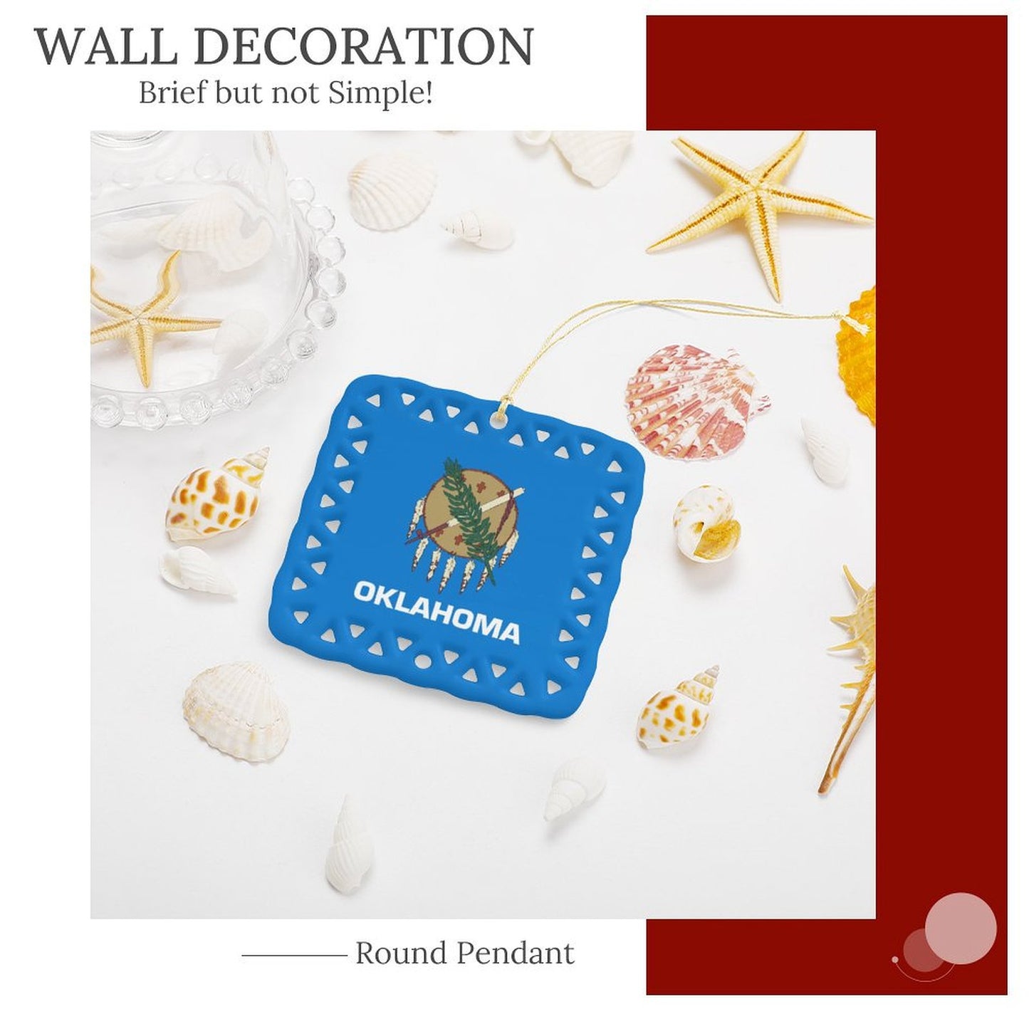 Oklahoma Flag Inspired Square Ceramic Ornament Made in the USA