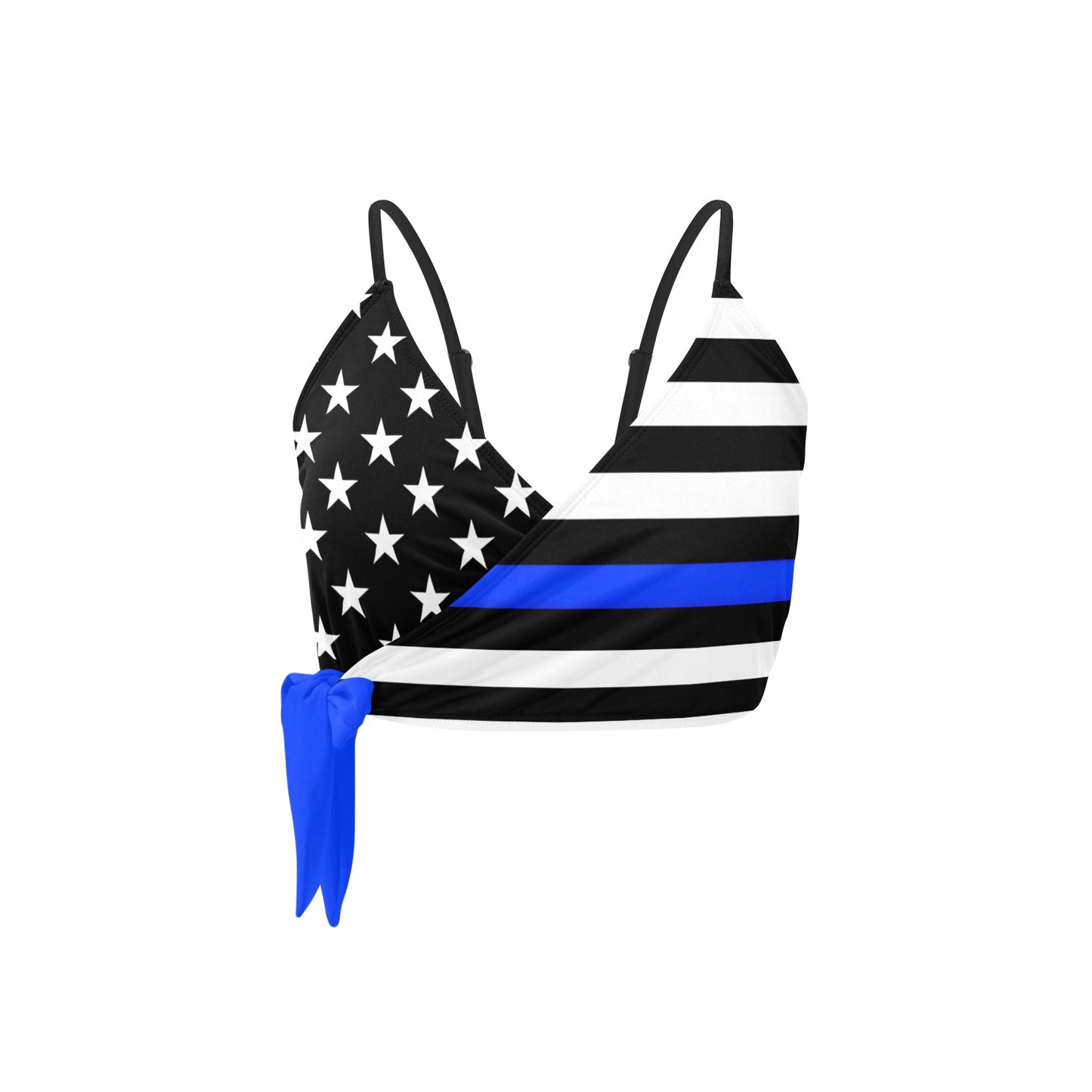 Thin Blue Line Flag Inspired Knot Side Bikini Top