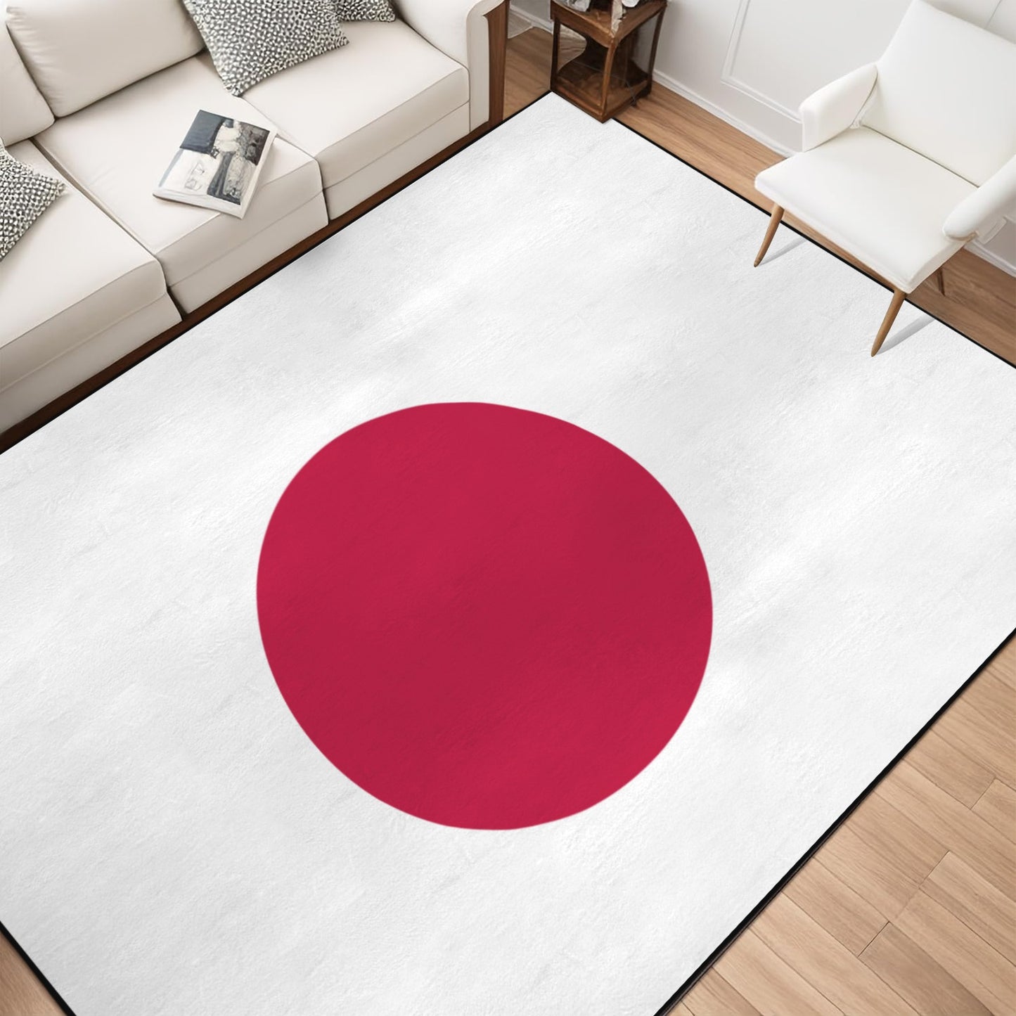 Japan Flag Inspired 84x60 Inch Area Rug with Black Binding (Made in the USA)