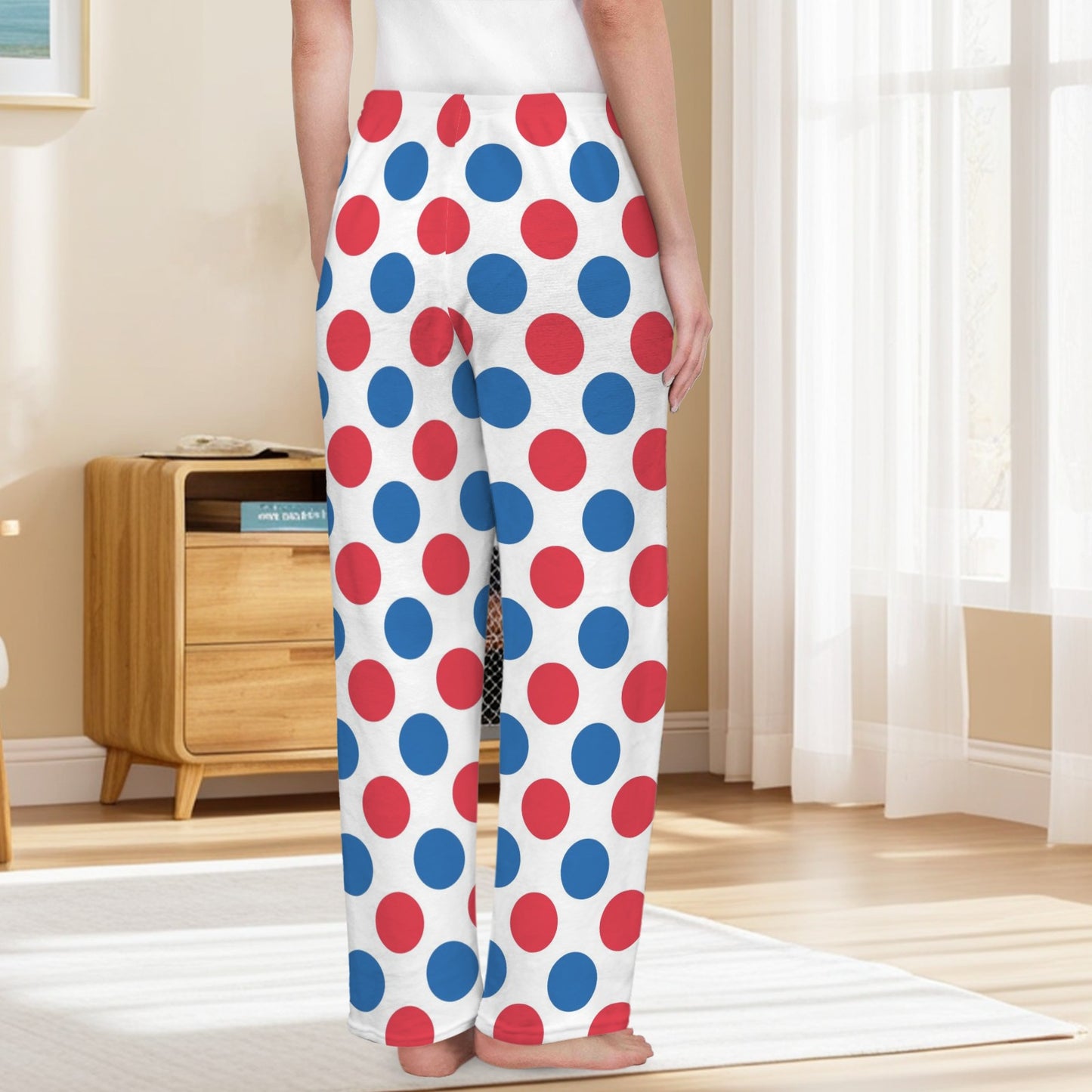 USA/American Flag Inspired Polka Dot Pattern Women's Flannel Pajama Trousers Made in the USA