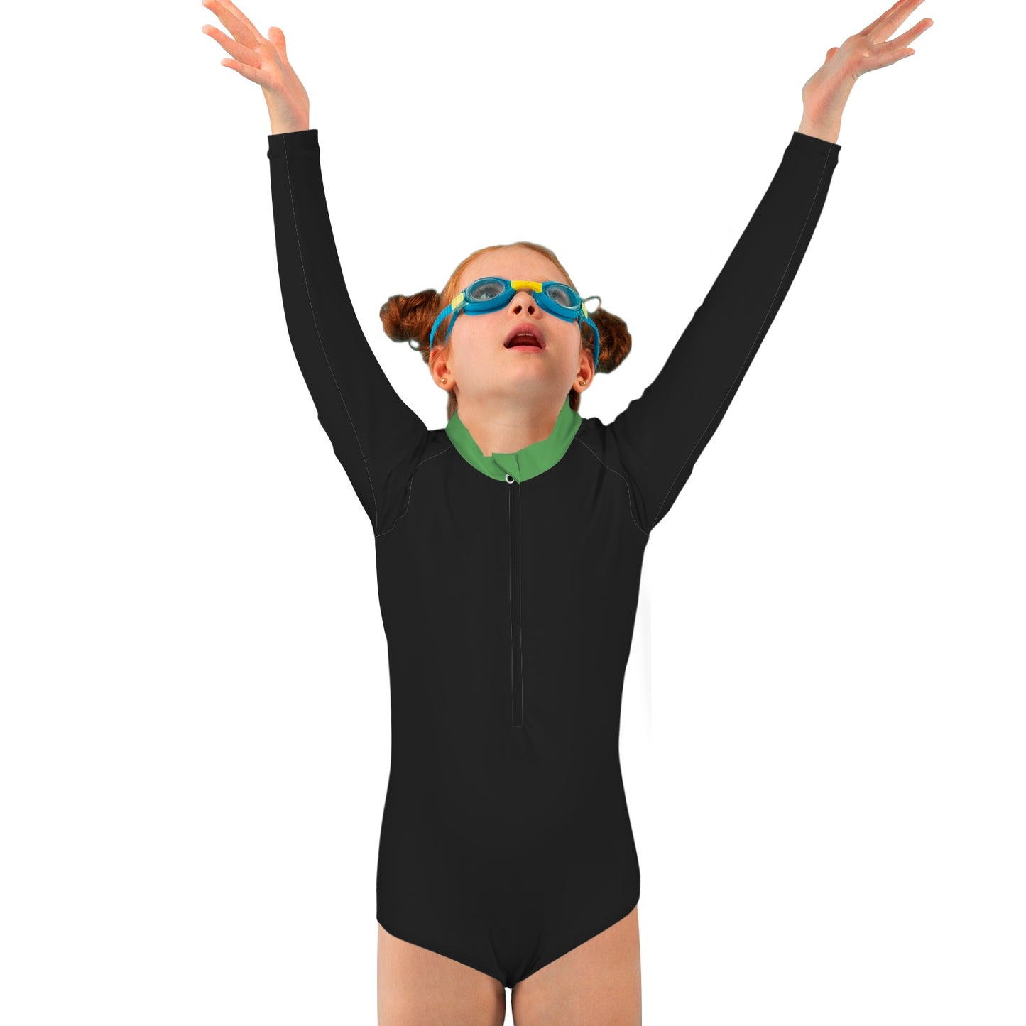 Thin Green Line Flag Inspired Big Girls' Long Sleeve One-Piece Swimsuit