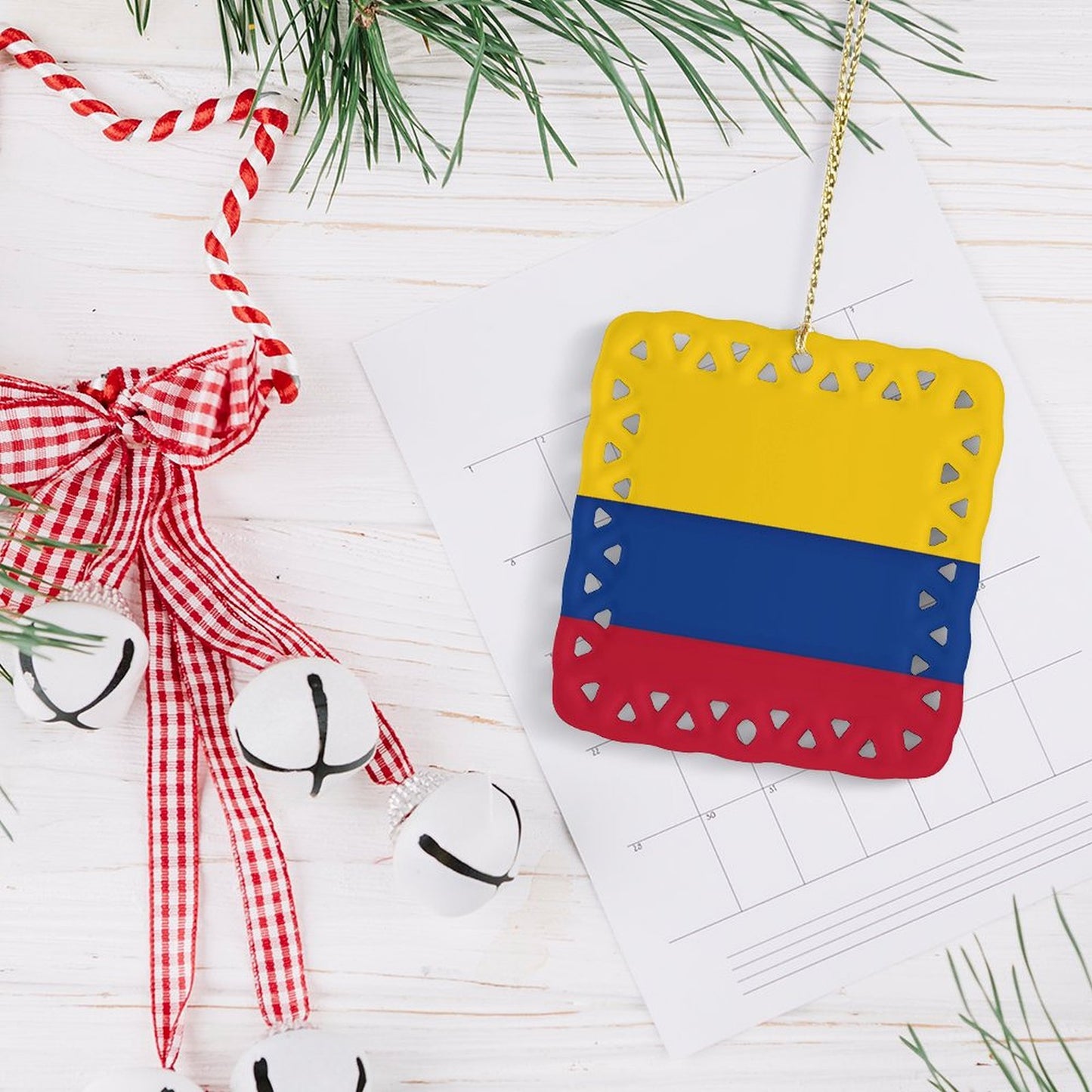 Colombia Flag Inspired Square Ceramic Ornament Made in the USA
