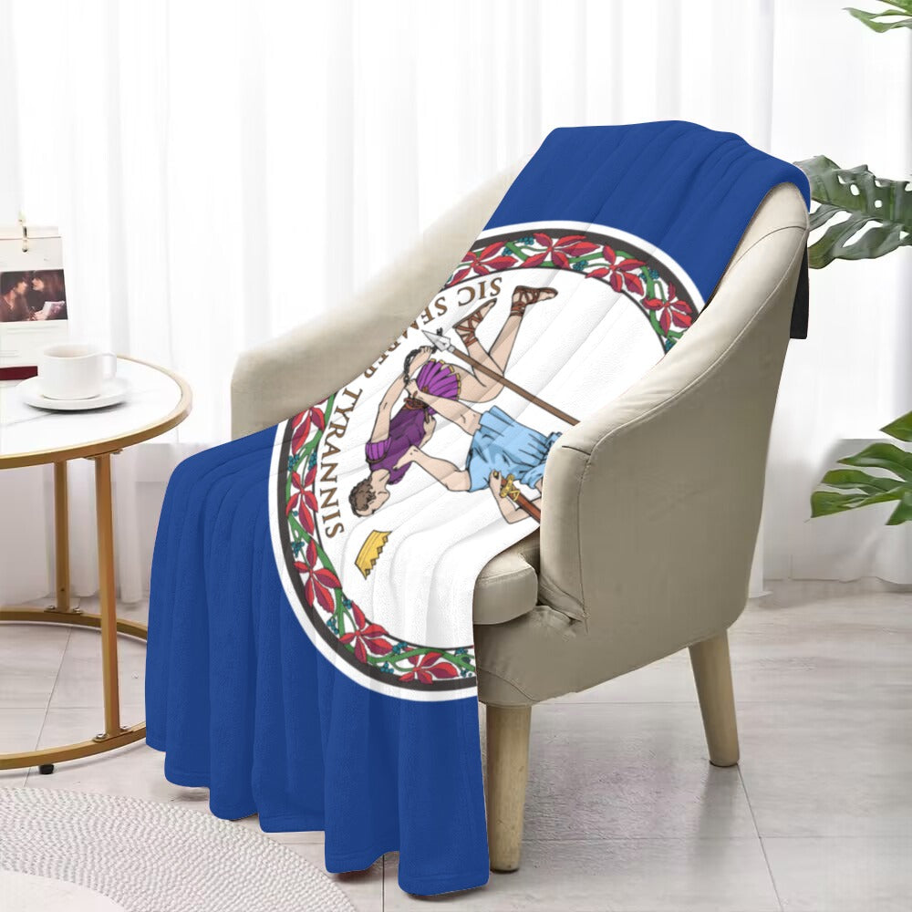 "Luv My Flag throw blanket on beige chair near window."