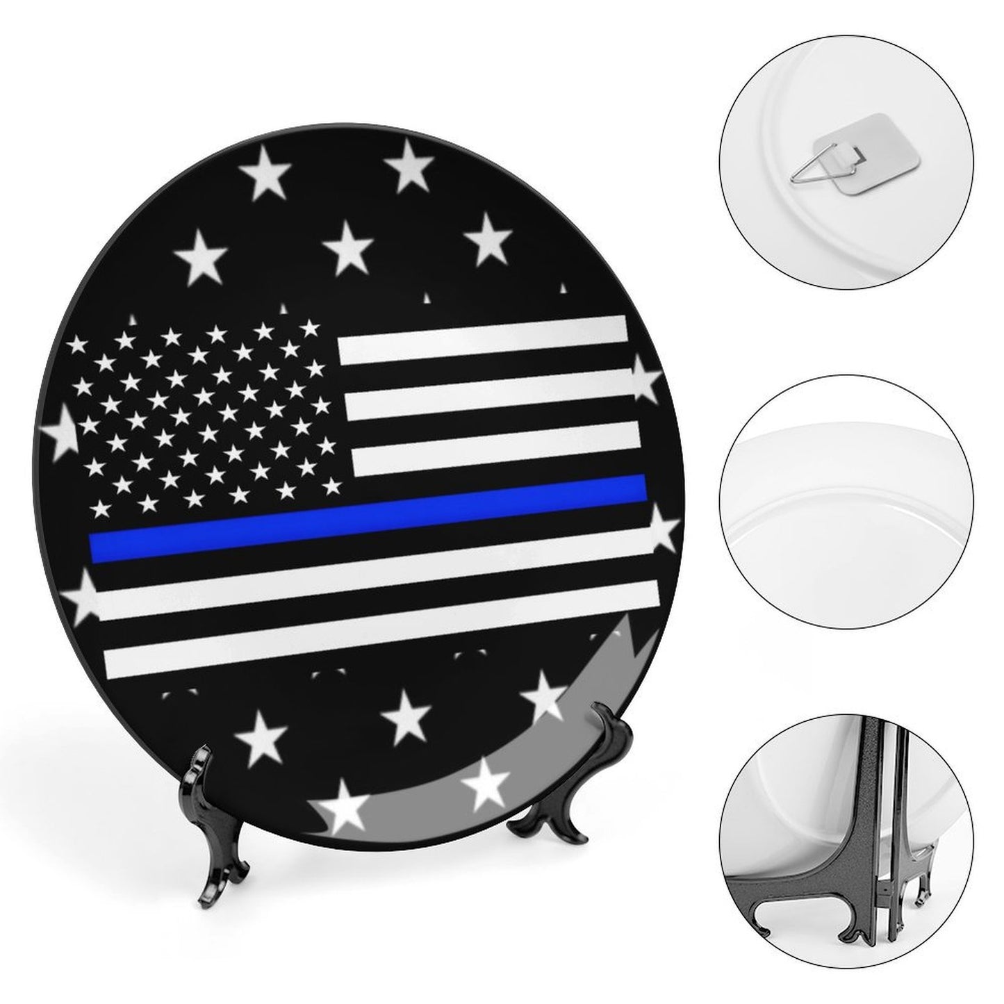 Thin Blue Line Flag Inspired Bone China Decorative Plate