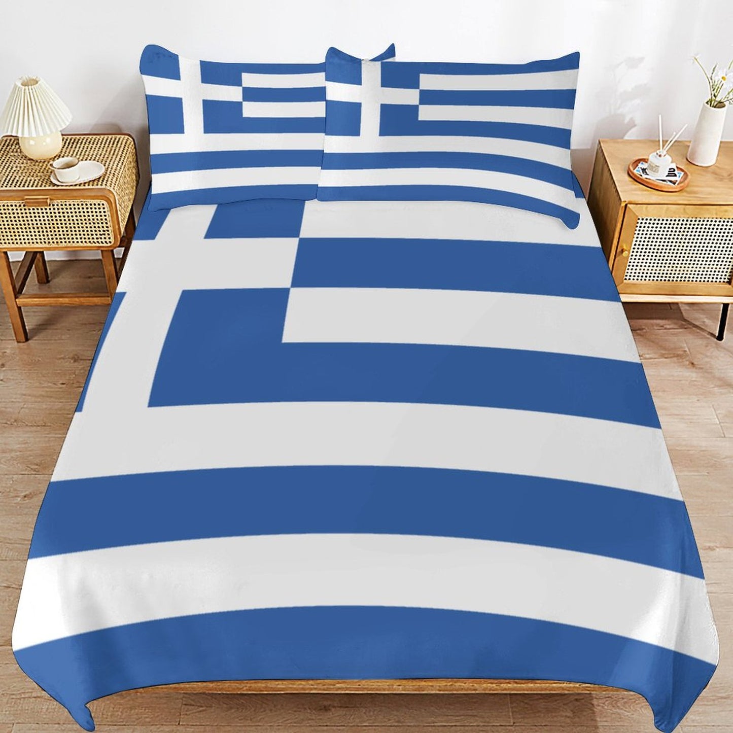 Greece Flag Inspired 3-Piece Bedding Set (1 Duvet Cover + 2 Pillow Shams) – 102"×90"