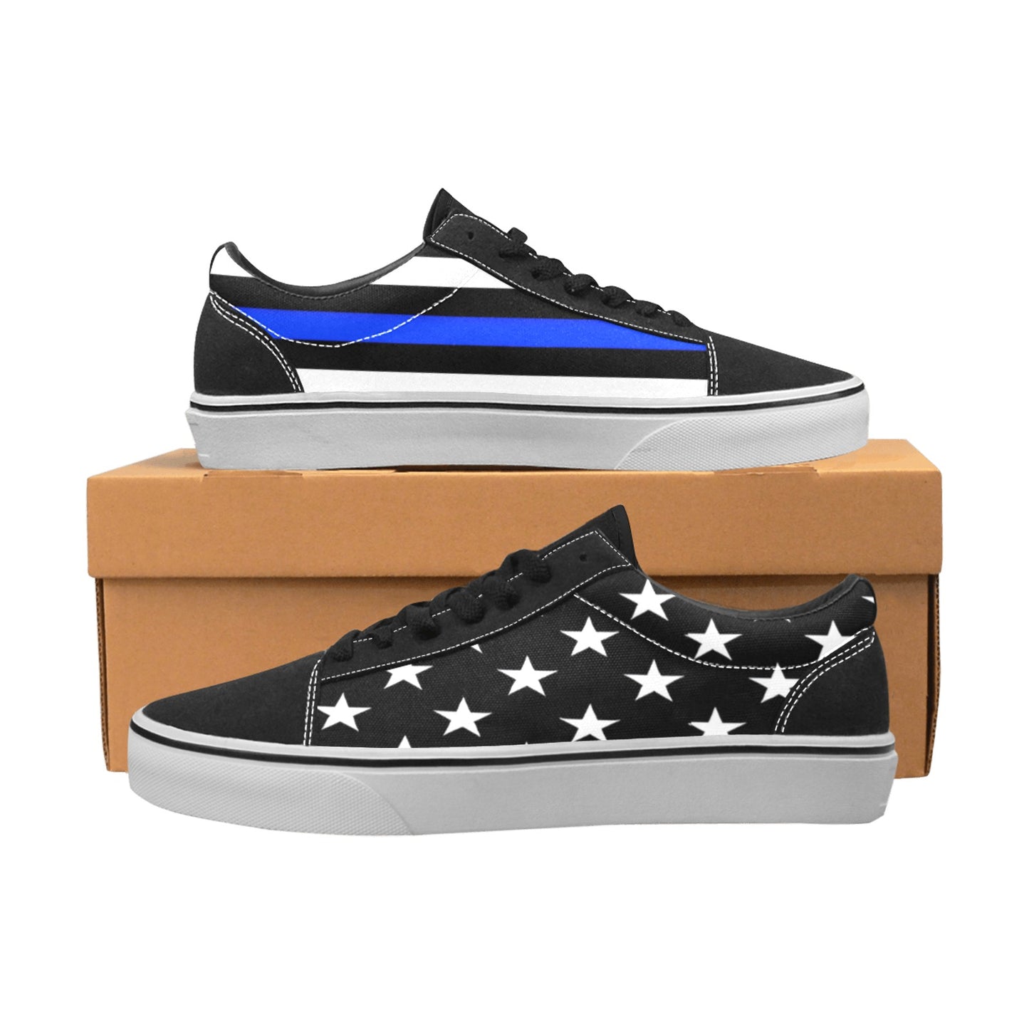 Thin Blue Line Flag Inspired Women's Lace-Up Canvas Shoes