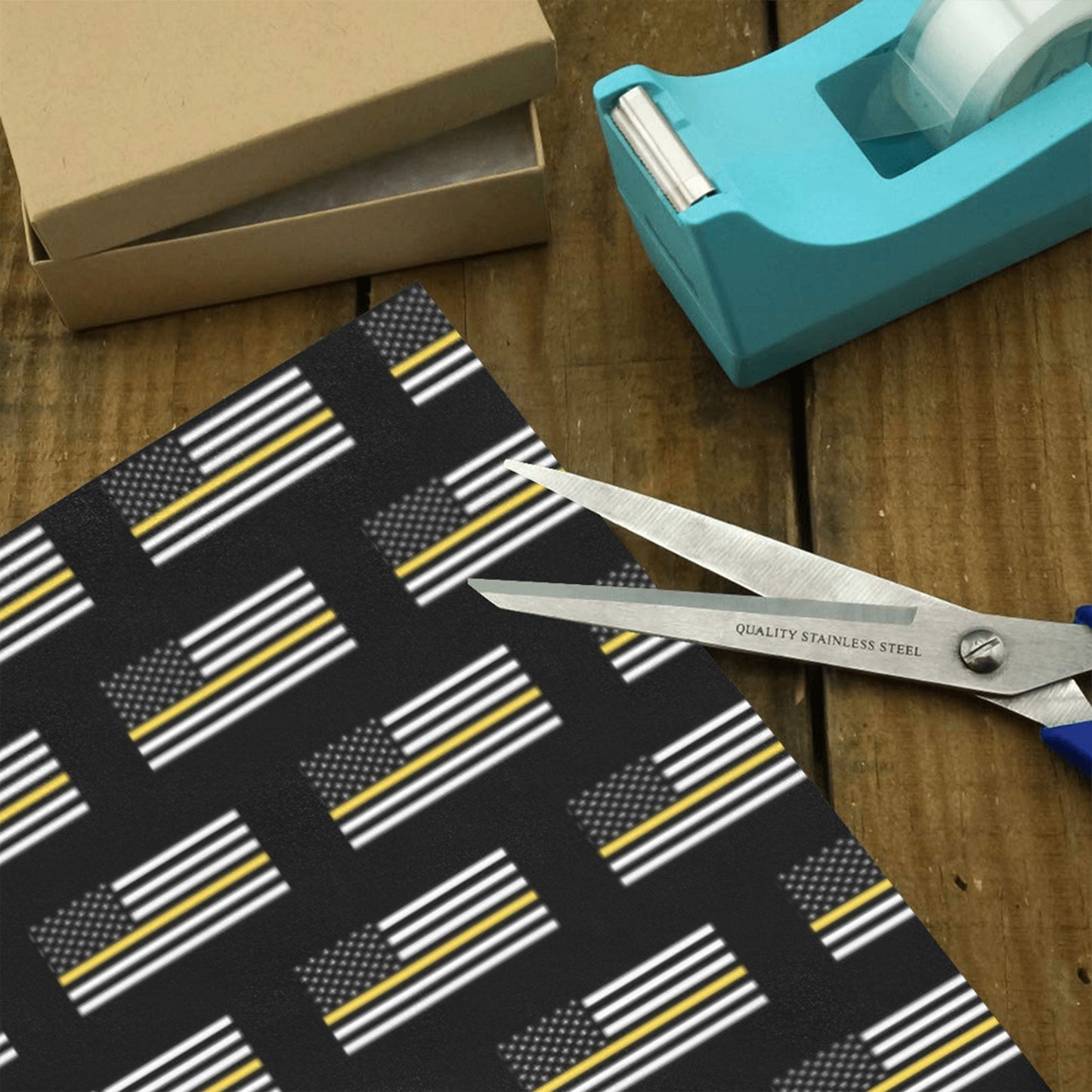 Thin Gold Line Flag Inspired Custom Gift Wrapping Paper 58"x 22.5" (4 Rolls)