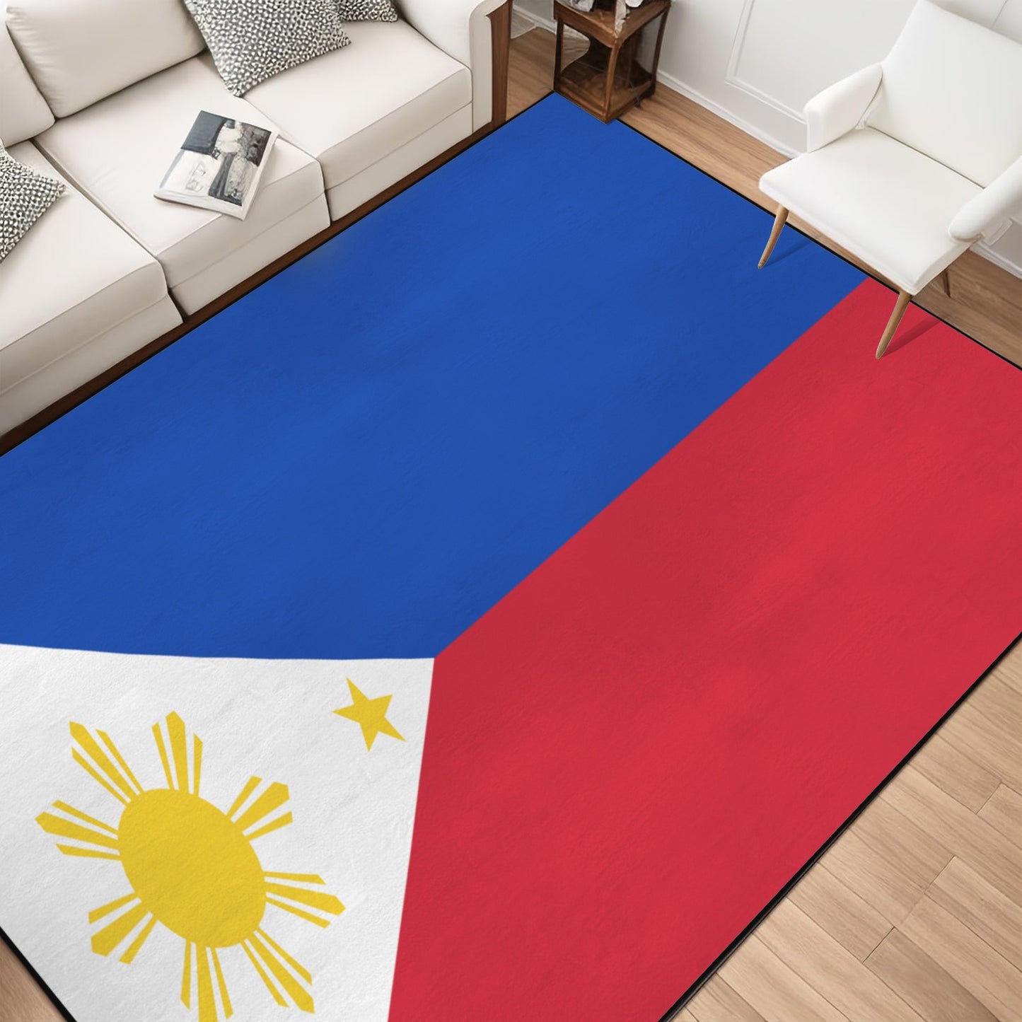 Philippines Flag Inspired 84x60 Inch Area Rug with Black Binding (Made in the USA)