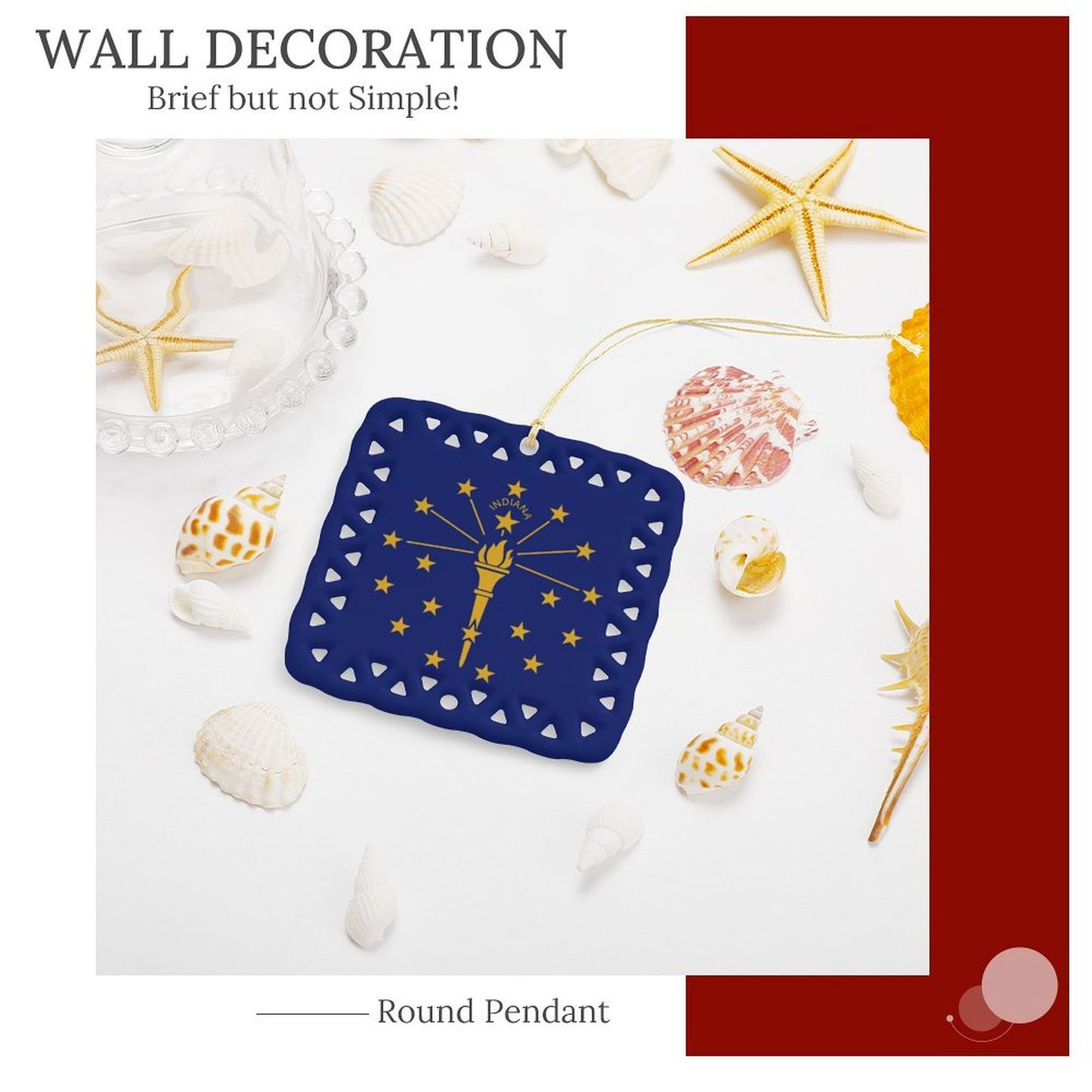 Indiana Flag Inspired Square Ceramic Ornament Made in the USA