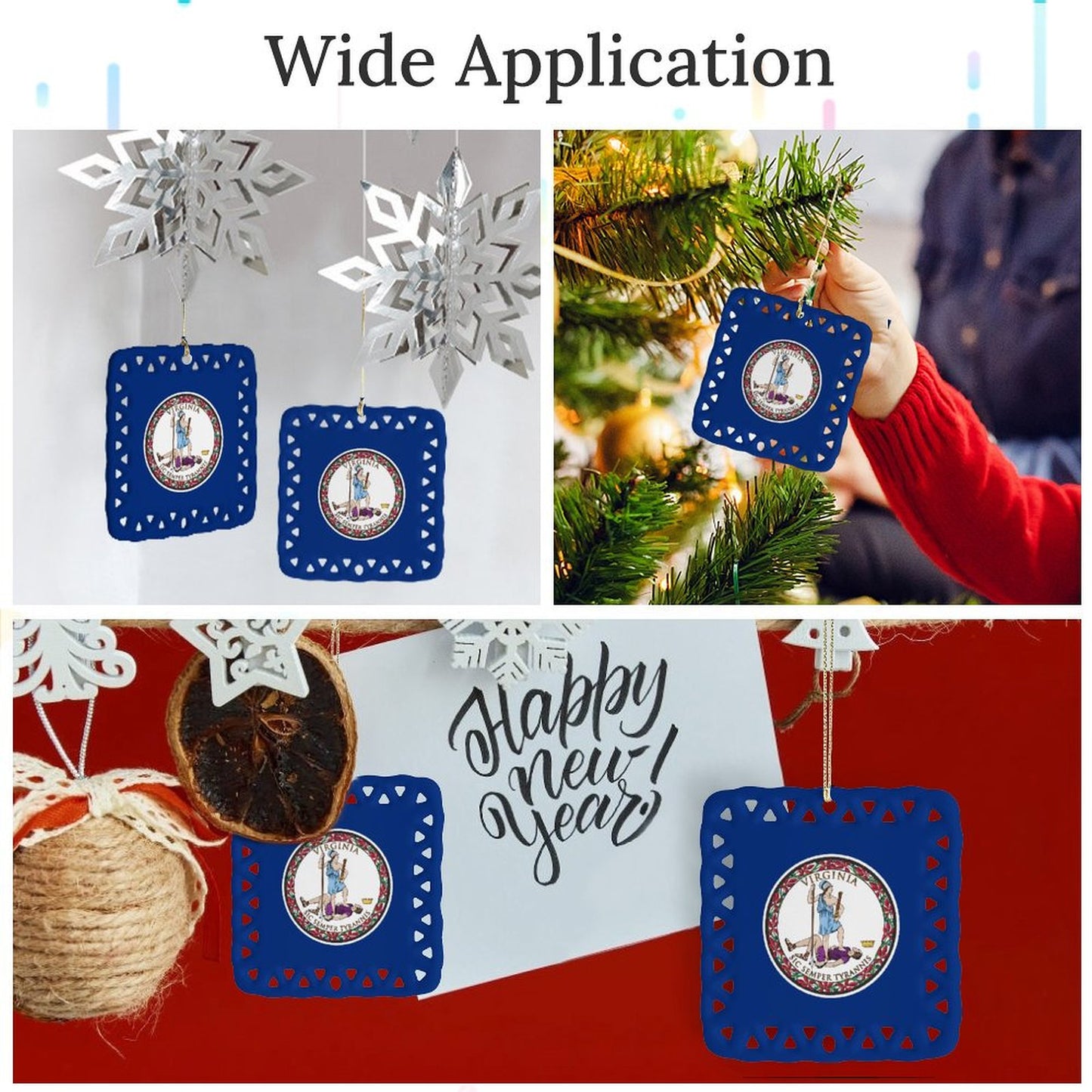 Virginia Flag Inspired Square Ceramic Ornament Made in the USA
