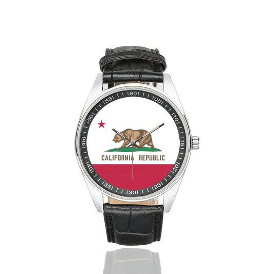 California Flag Men's Casual  Leather Strap Watchl 211)