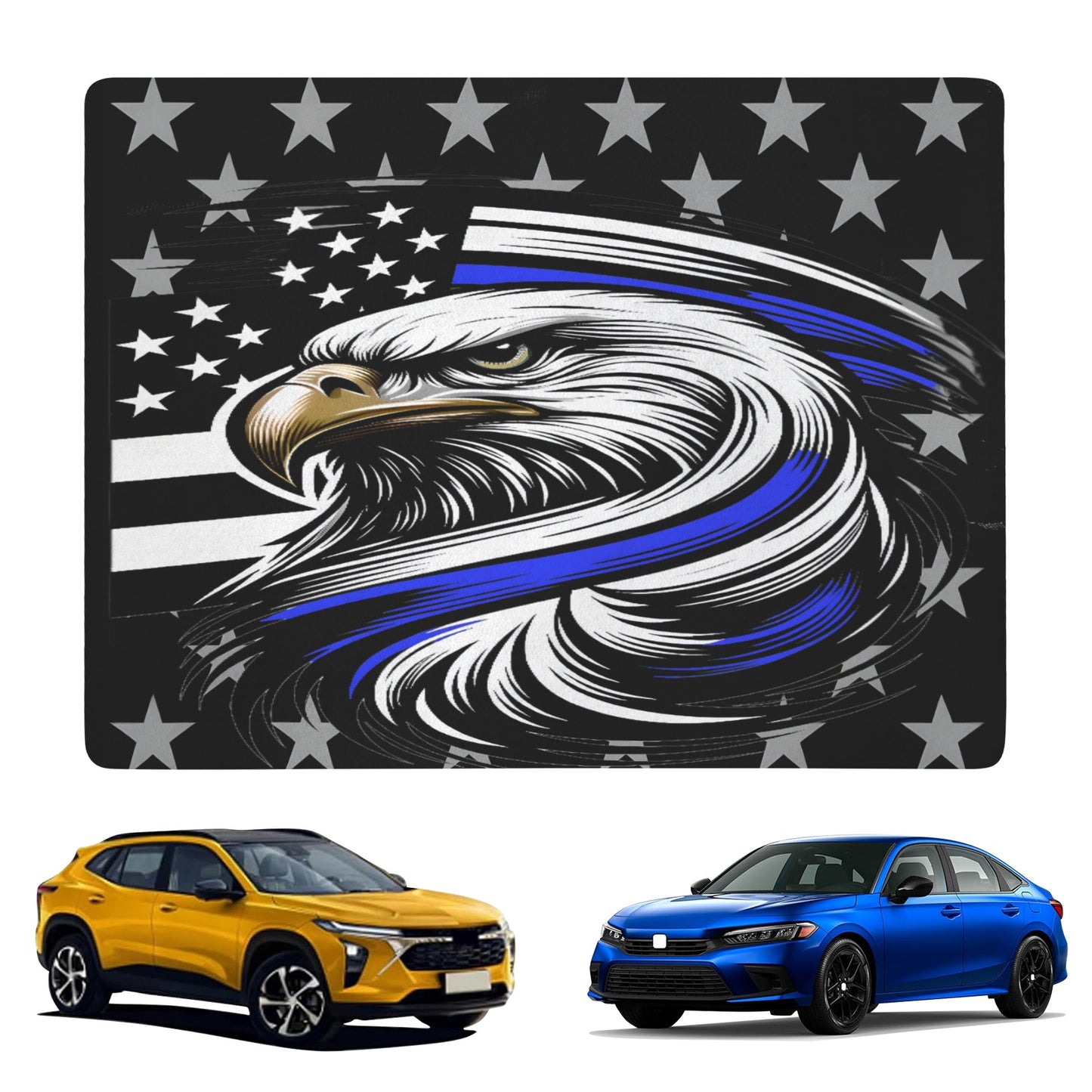 Thin Blue Line Flag Inspired Eagle Car Trunk Mat 100 × 75 cm / 39.4 × 30 in Printed in the USA