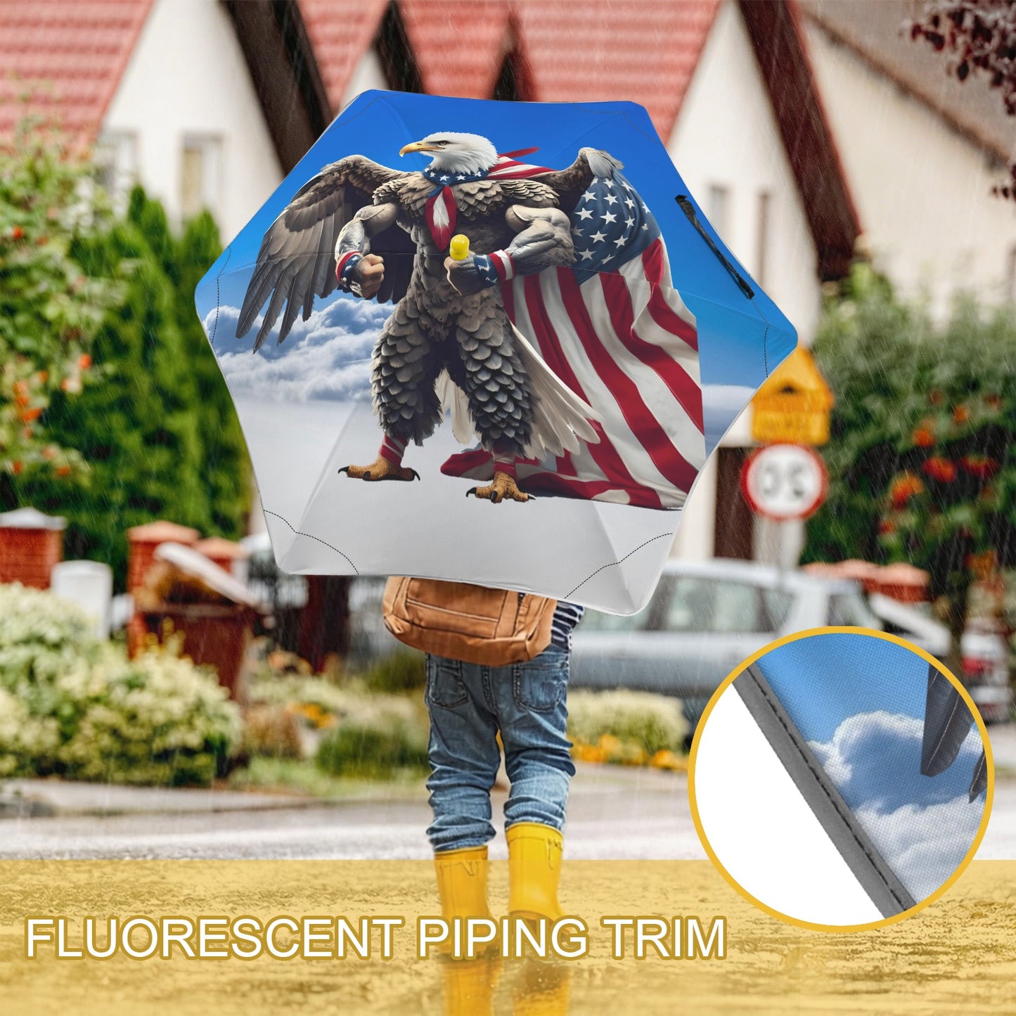 USA/American Flag Inspired Eagle with Cape Kids Safe Round Corner Umbrella