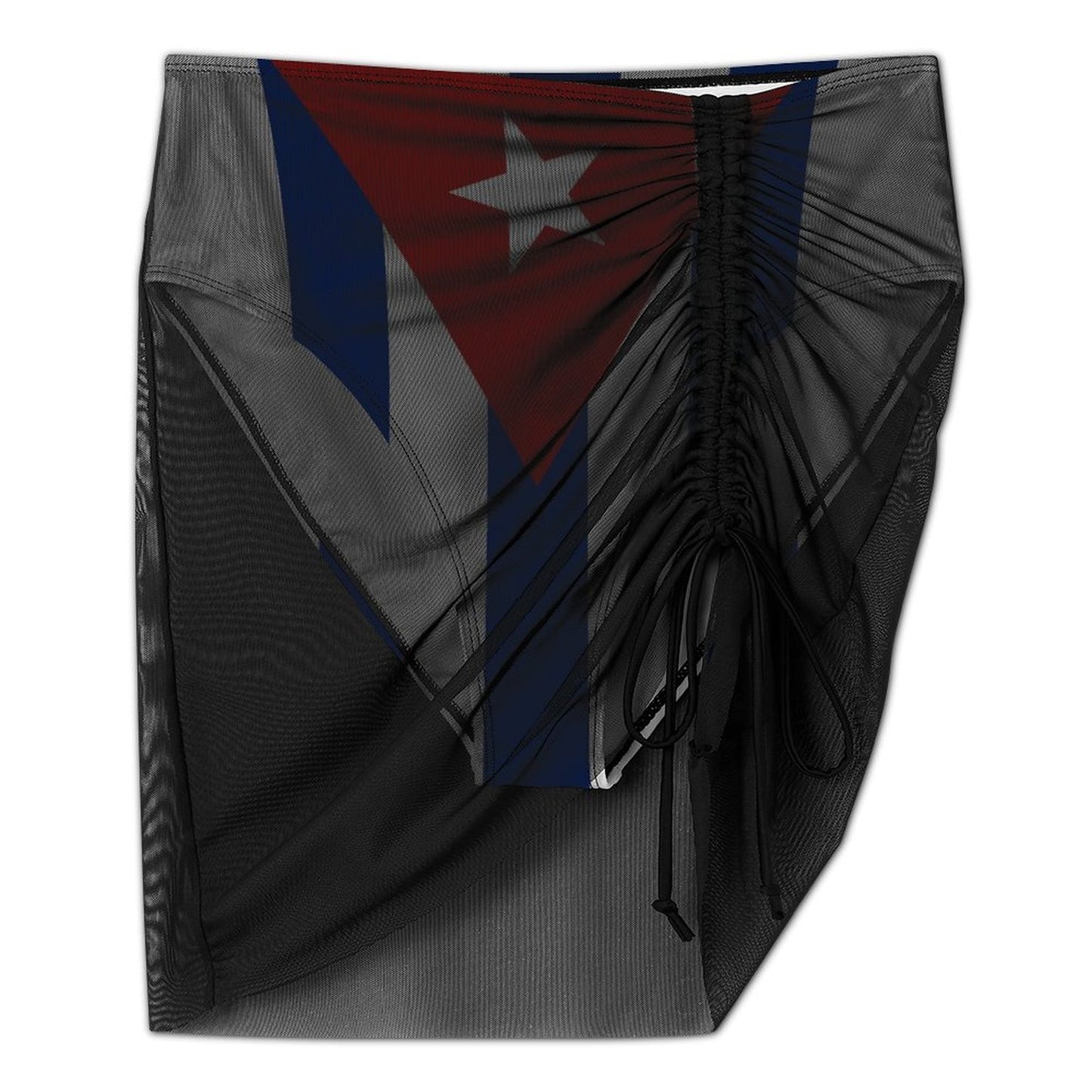 Cuba Flag Inspired Women's Mesh Drawstring Skirt and Swimsuit Set
