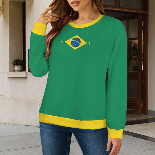 Brazil Flag Inspired Women's Crew Neck Sweater Printed in the USA