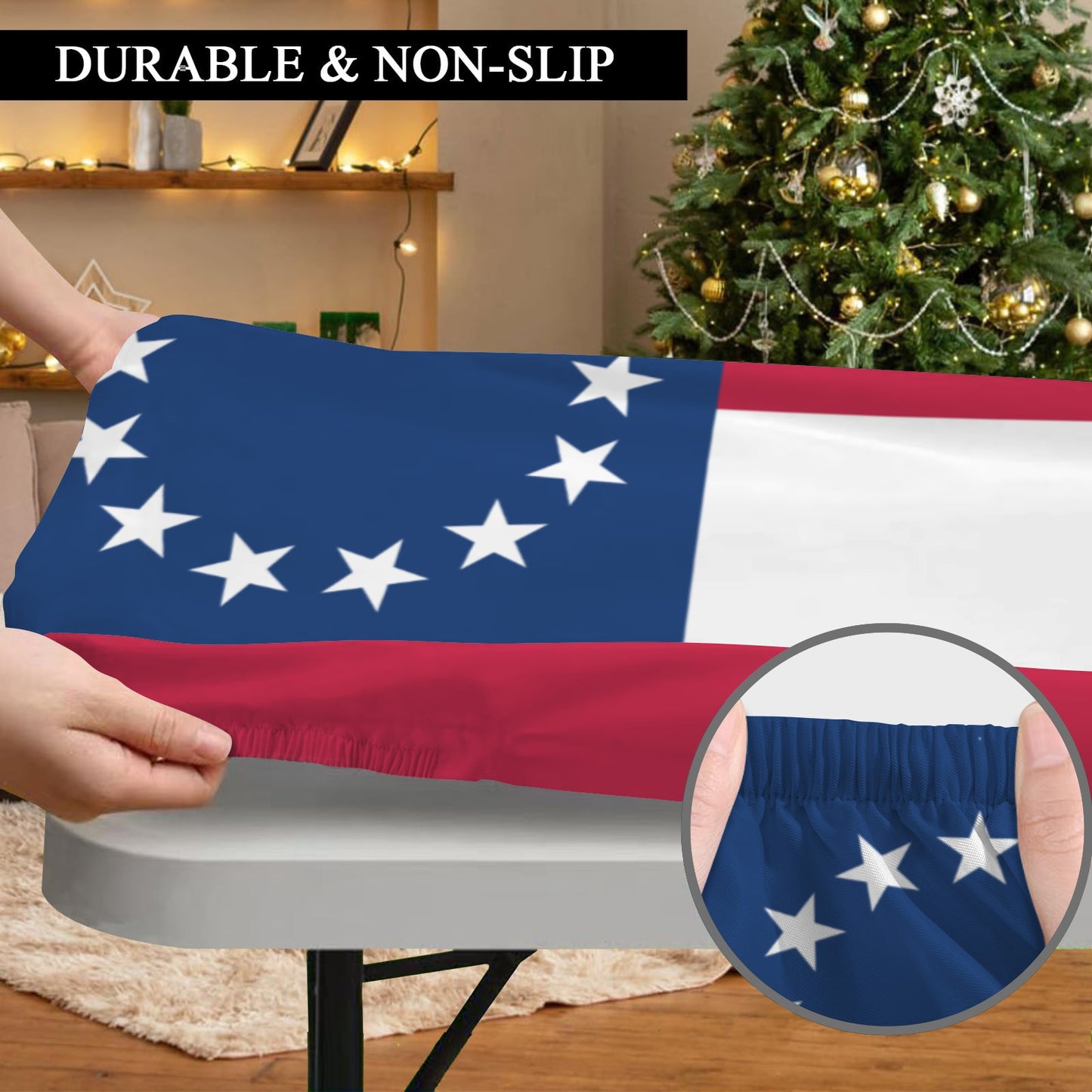 Confederate States Flag Inspired Custom Elastic Fitted Tablecloth 72x30 inch (Made in the USA)
