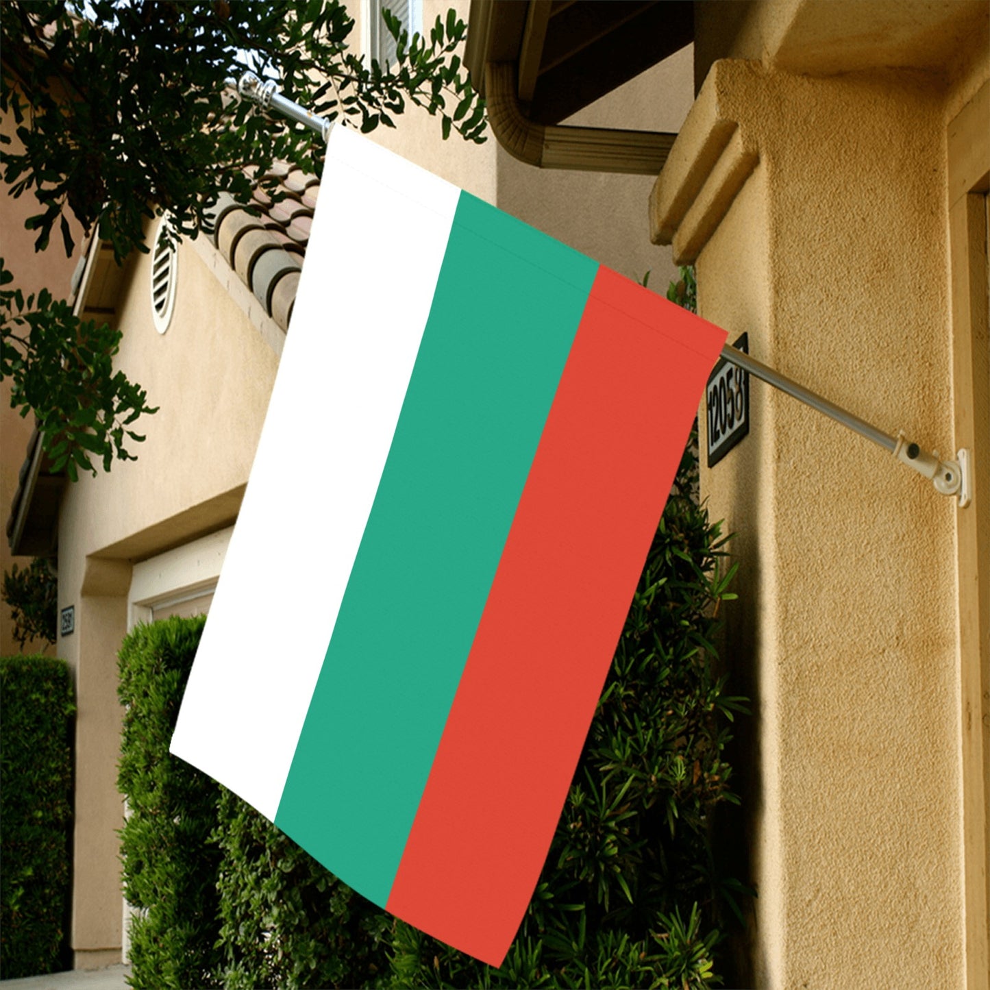House with Luv My Flag Bulgaria flag on wall.