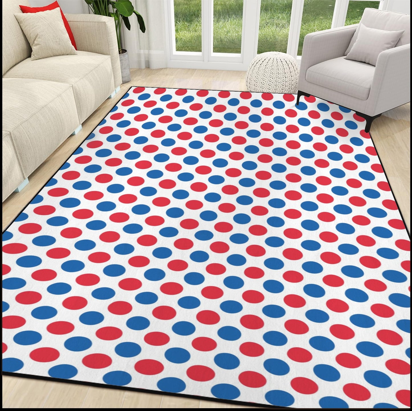 USA/American Flag Inspired Polka Dot Pattern 84x60 Inch Area Rug with Black Binding (Made in the USA)