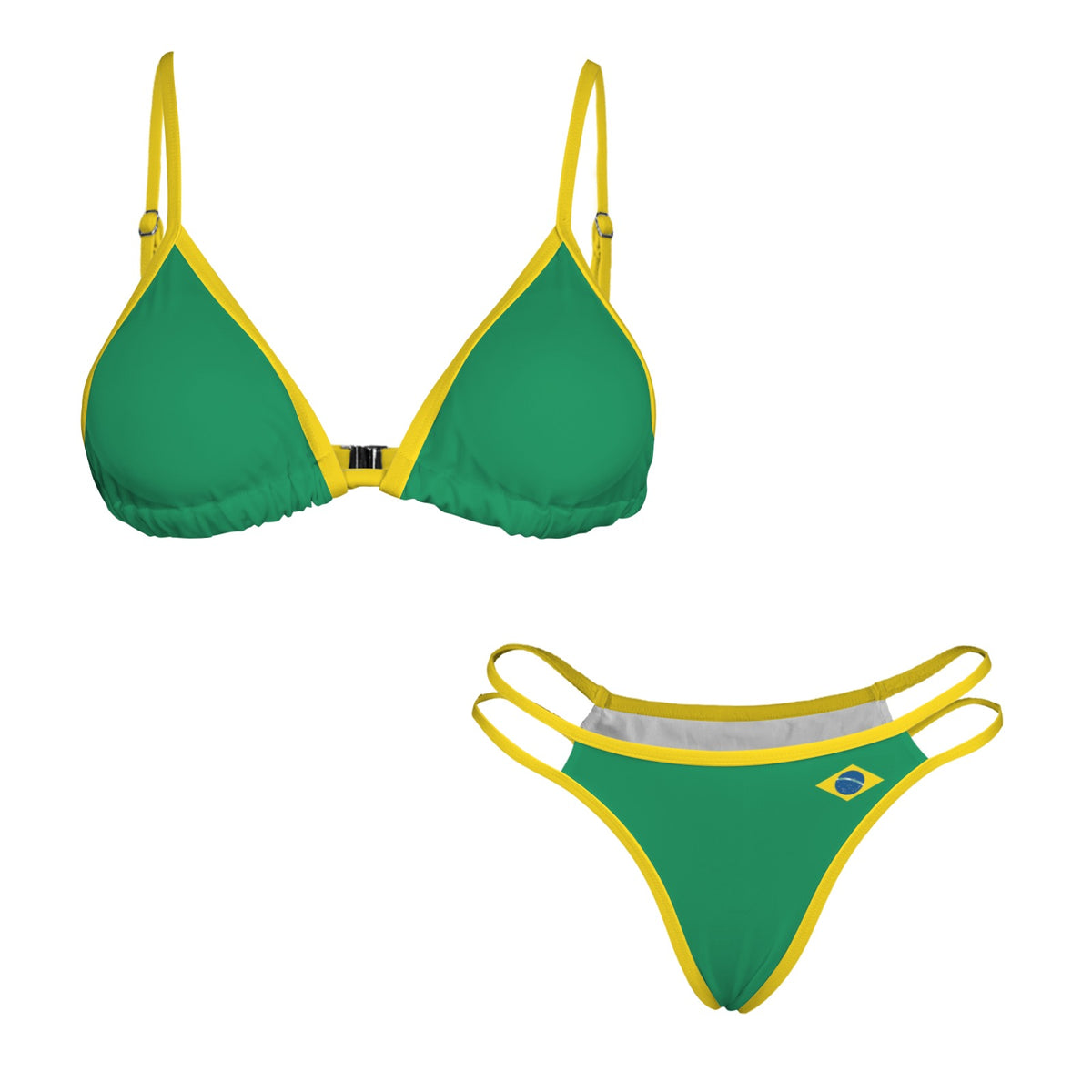 Brazil Flag Inspired Double-Strap Triangle Bikini Set Style-2