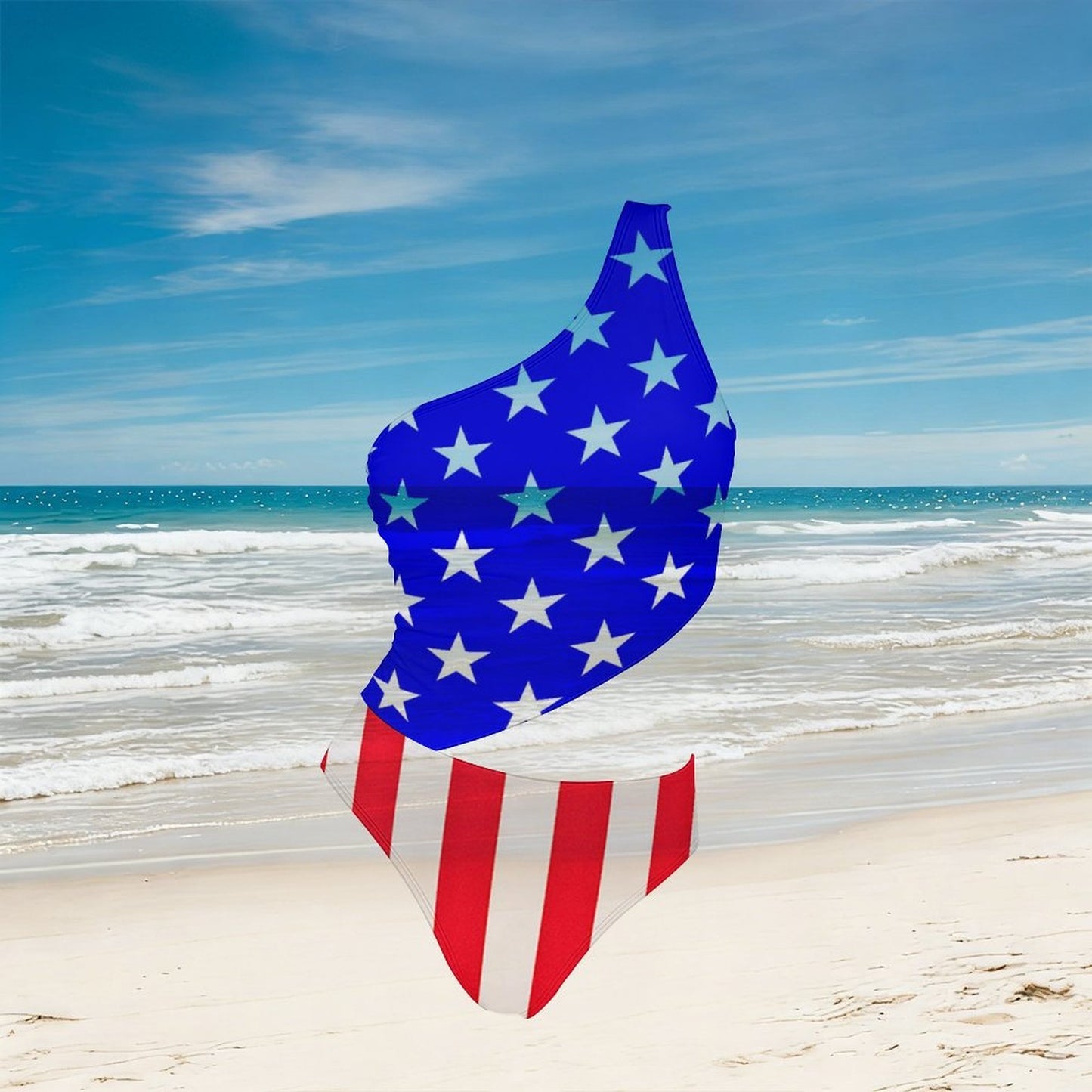 USA/American Flag Inspired Women’s One-Shoulder Mesh Swimsuit
