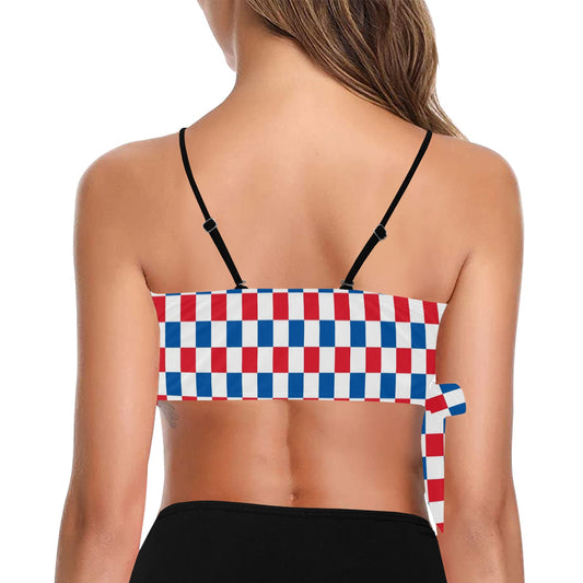 USA/American Flag Inspired Checkered Pattern Knot Side Bikini Top
