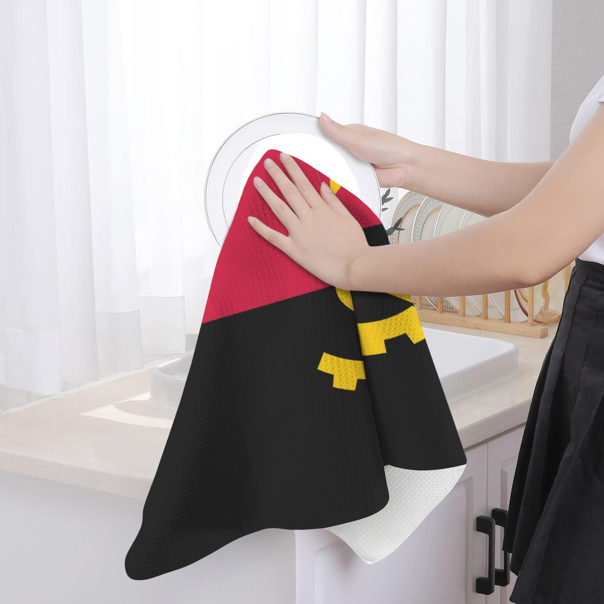 Angola Flag Inspired Kitchen Towel 40X60cm (Pack of 2) | Printed In the USA